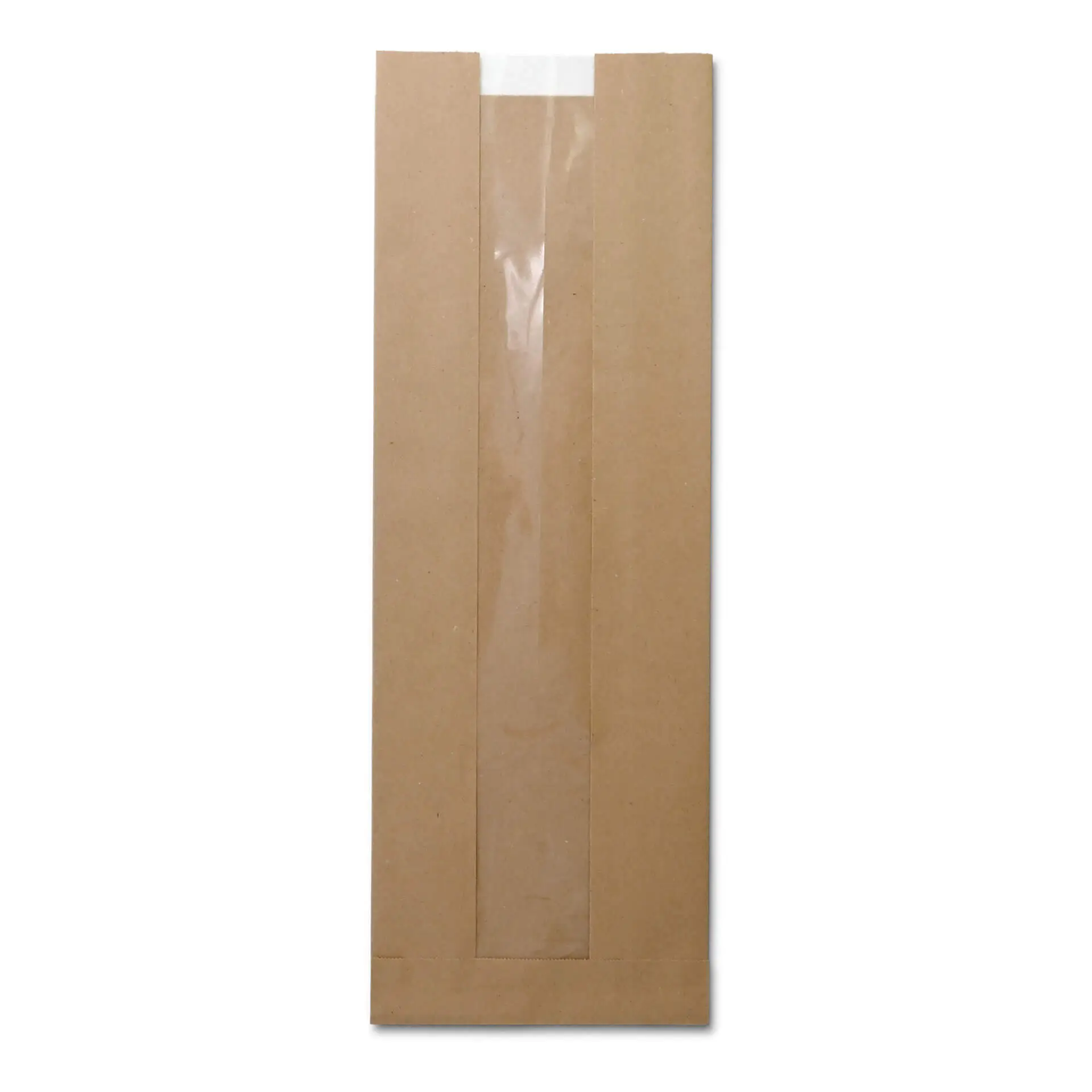 Flat paper bread bag with Window M, 14 x 7 x 41 cm, brown dre02143-baeckertueten-aus-papier-mit-fenster-m-14-x-7-x-41-cm-braun-1