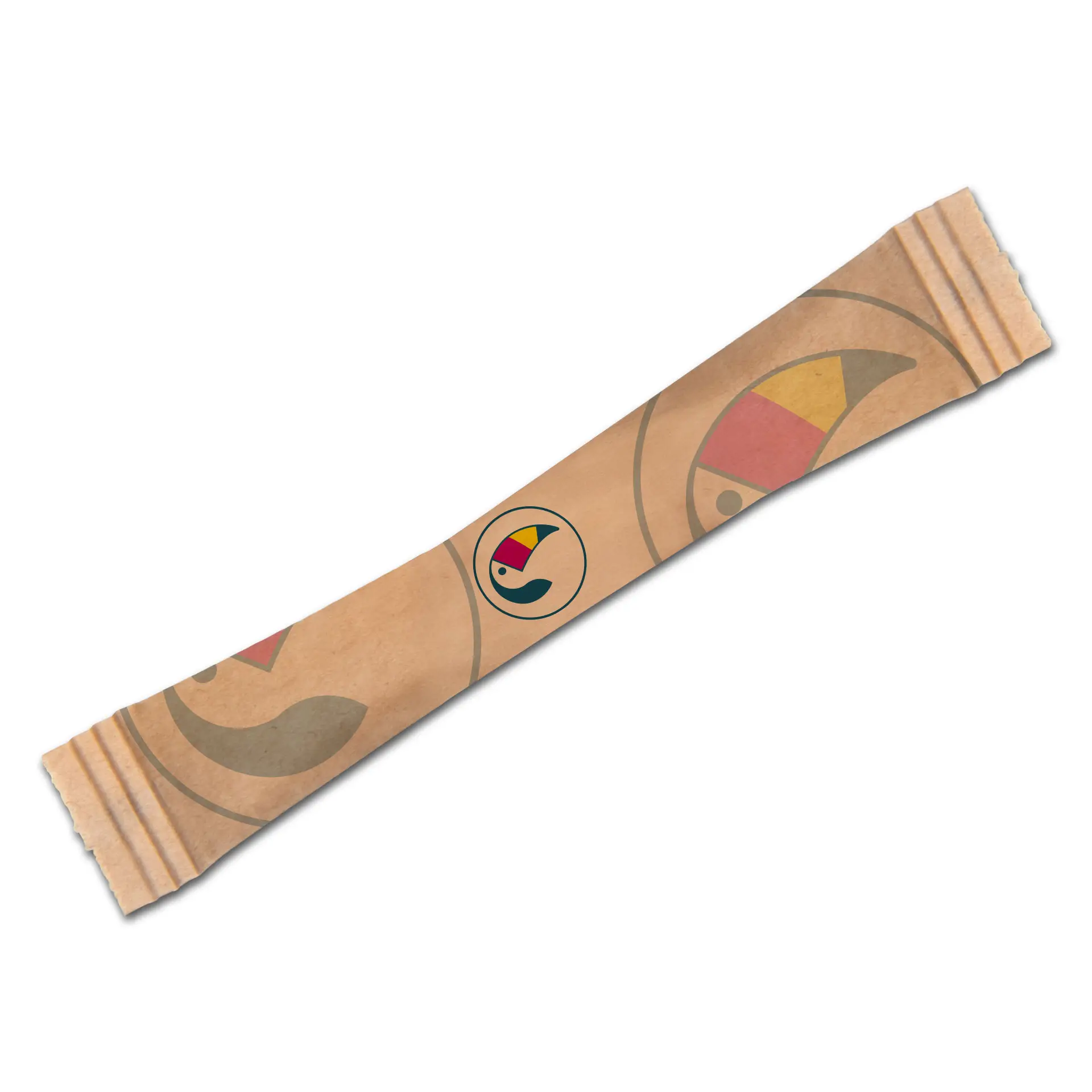 Custom-printed sugar stick in kraft paper with logo, designed for portioning white sugar.