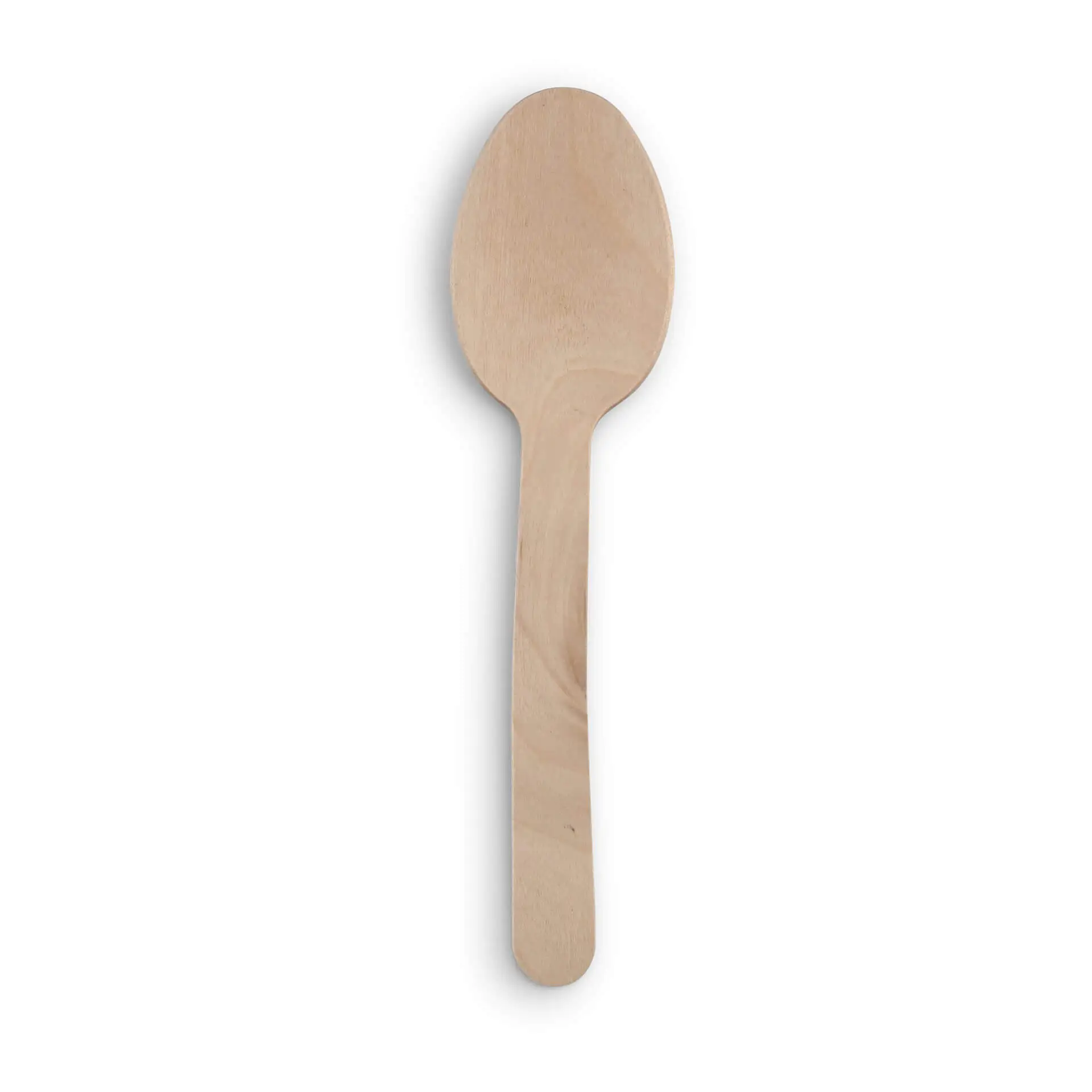 Wooden spoon, 18 cm long, with a smooth brown finish and a rounded head, made of wood.