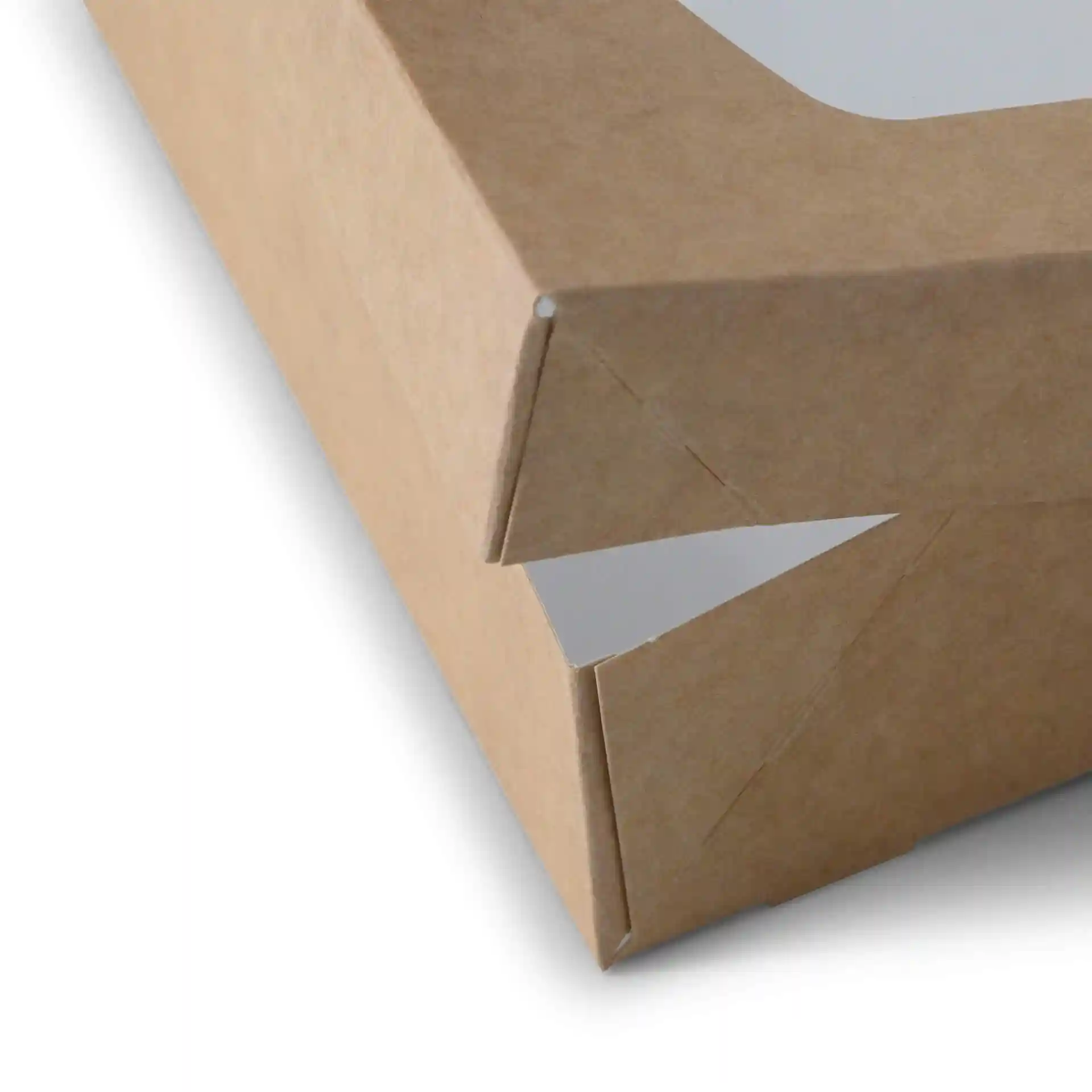 Brown cardboard window box with a white interior, measuring 20 x 12 x 4 cm, showing a corner detail.