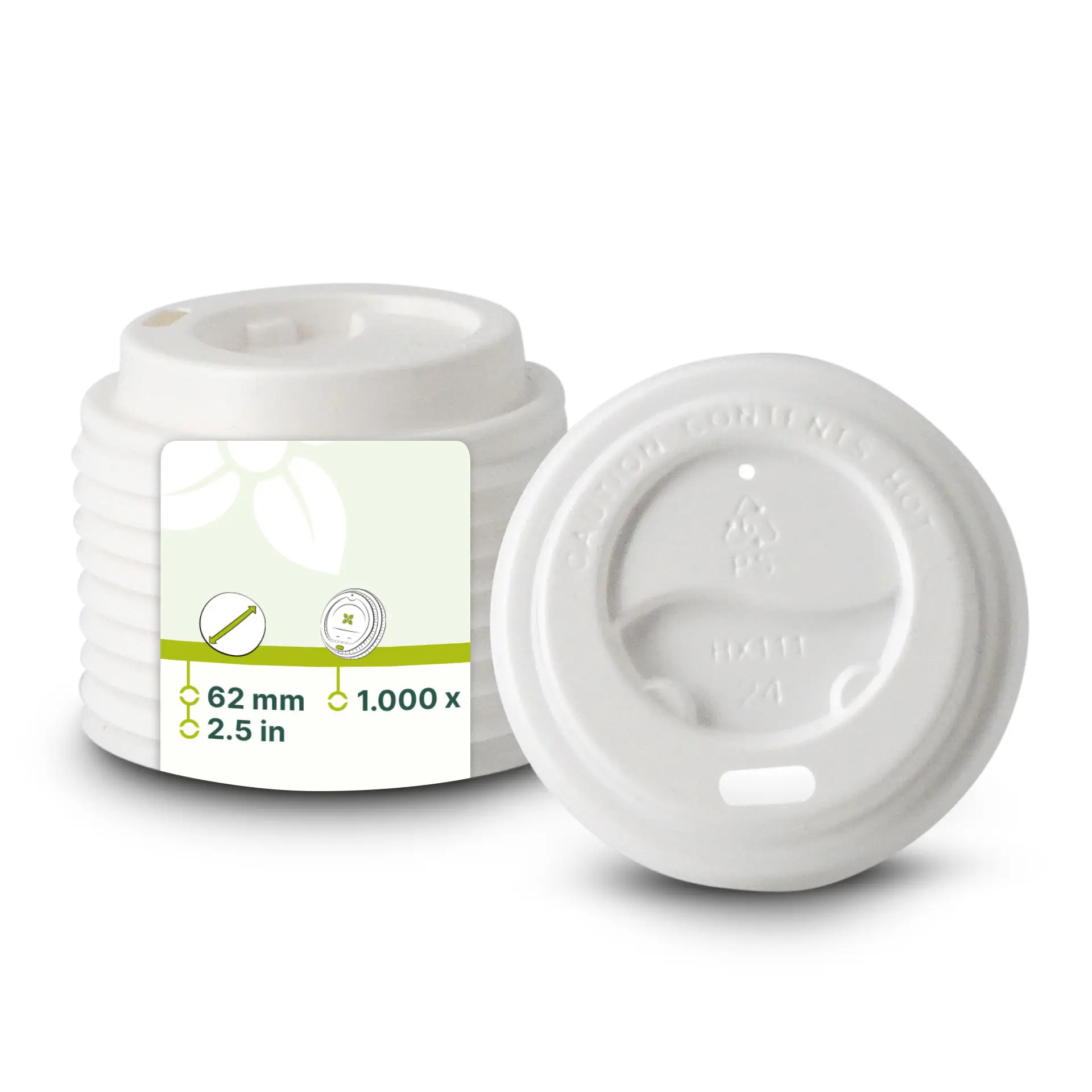 PS lid Ø 62 mm, white, drinking hole PS lid Ø 62 mm, white, drinking hole