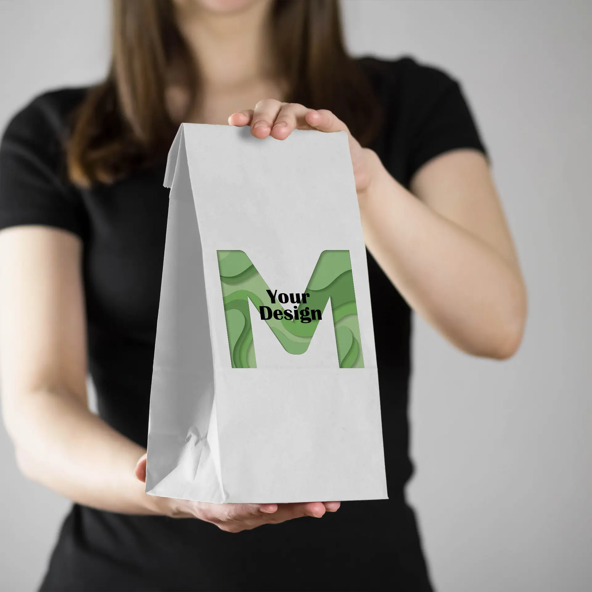Printed paper bags (without handles), white, M – 22 x 12 x 36 cm