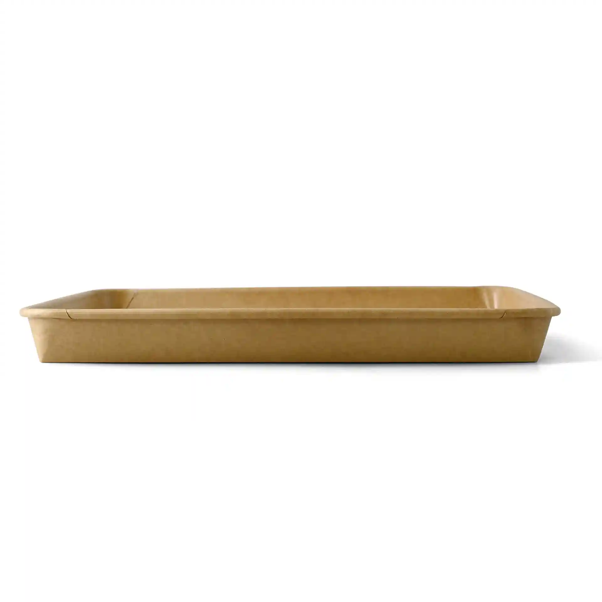 Brown rectangular sushi box with a PE-coated surface, measuring 25.5 x 18 x 3 cm.