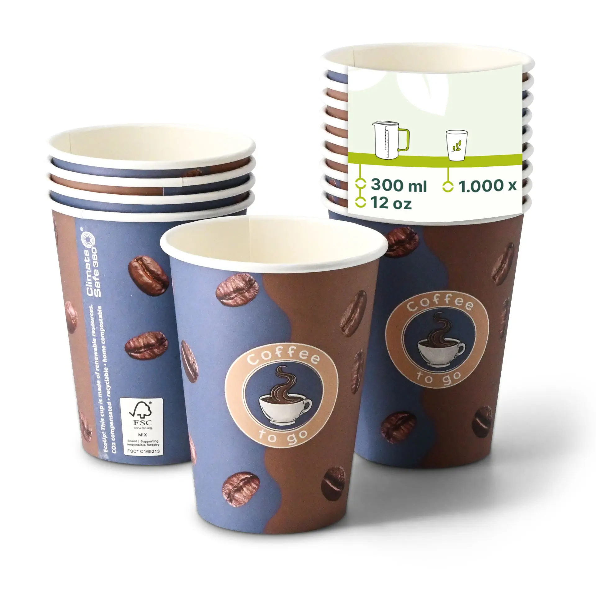 12 oz Paper cup printed with "Coffee", Ø 90 mm dhd04554-pappbecher-bedruckt-kaffee-300-ml-12-oz-90-mm