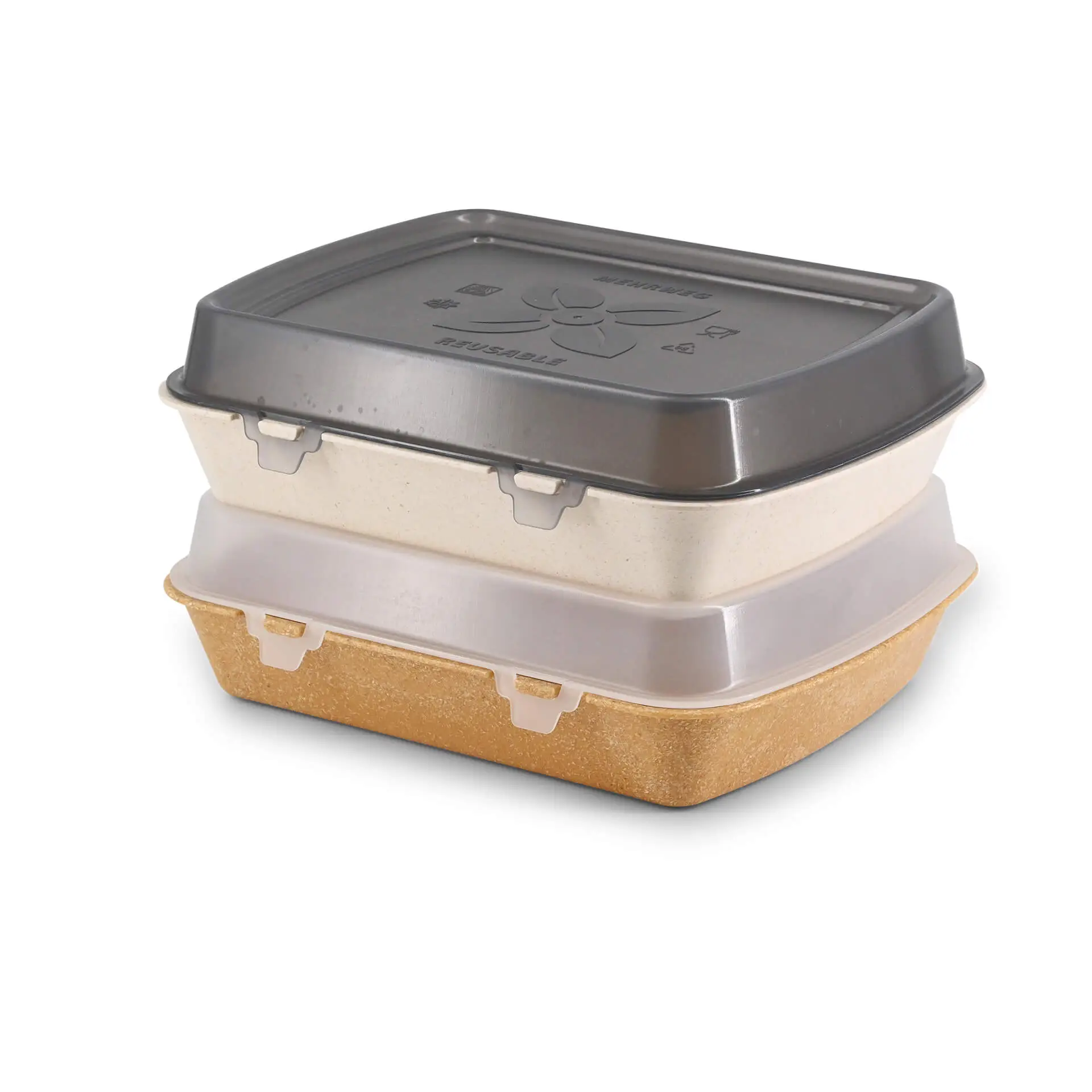 | 2 FOR 1 | Reusable menu-containers merways-Box 24,5 x 20 x 4,5 cm, HP4, cashew / creamy white