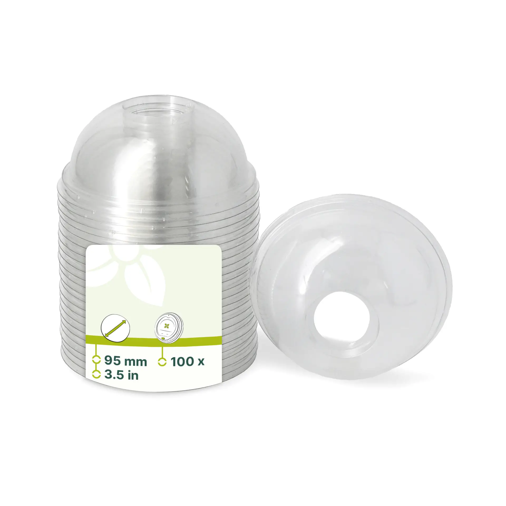 rPET dome lids Ø 95 mm, straw hole rPET dome lids Ø 95 mm, straw hole