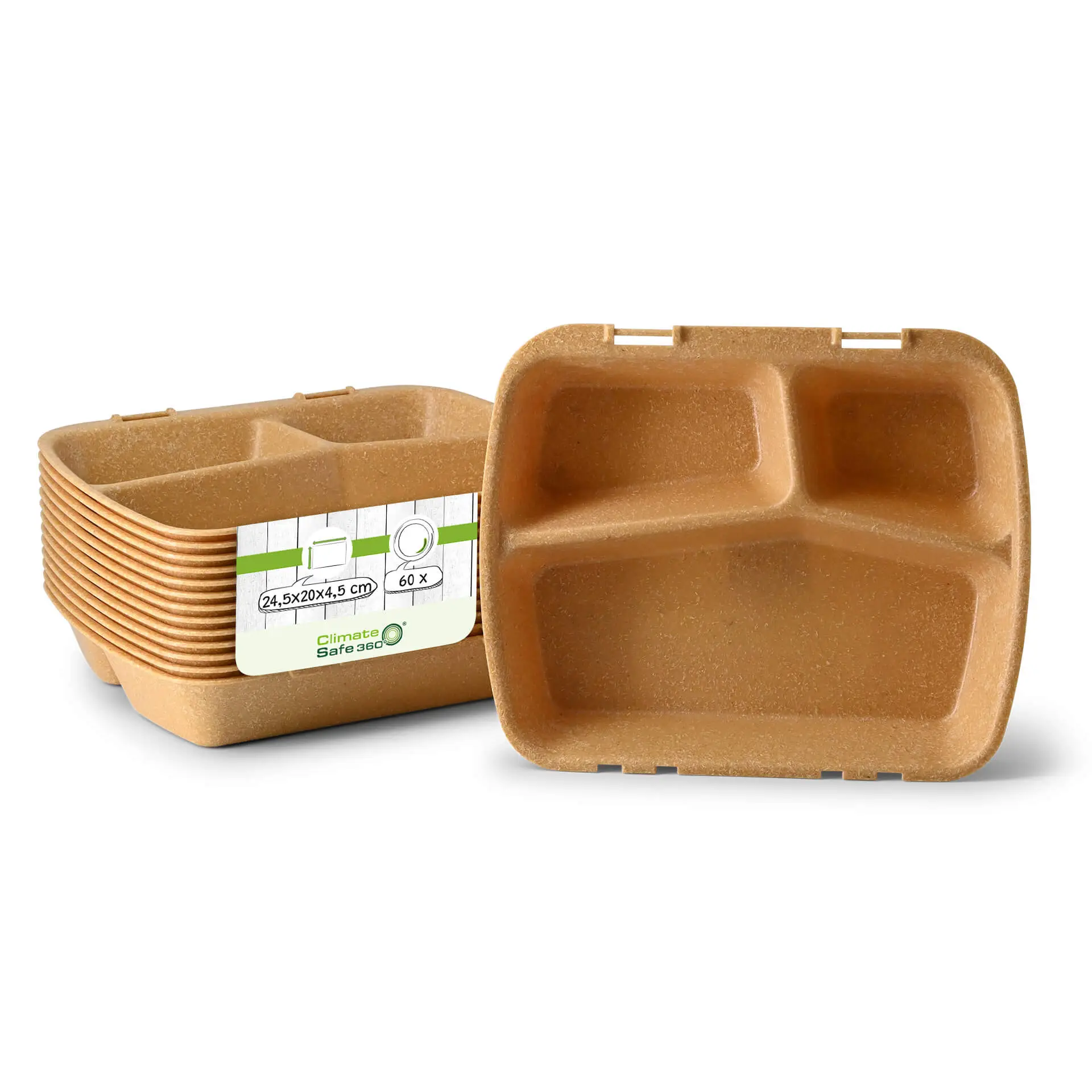 | 2 FOR 1 | Reusable meal container "merways Box" 24.5 x 20 x 4.5 cm, 2 compartments, HP4/2, caramel / brown