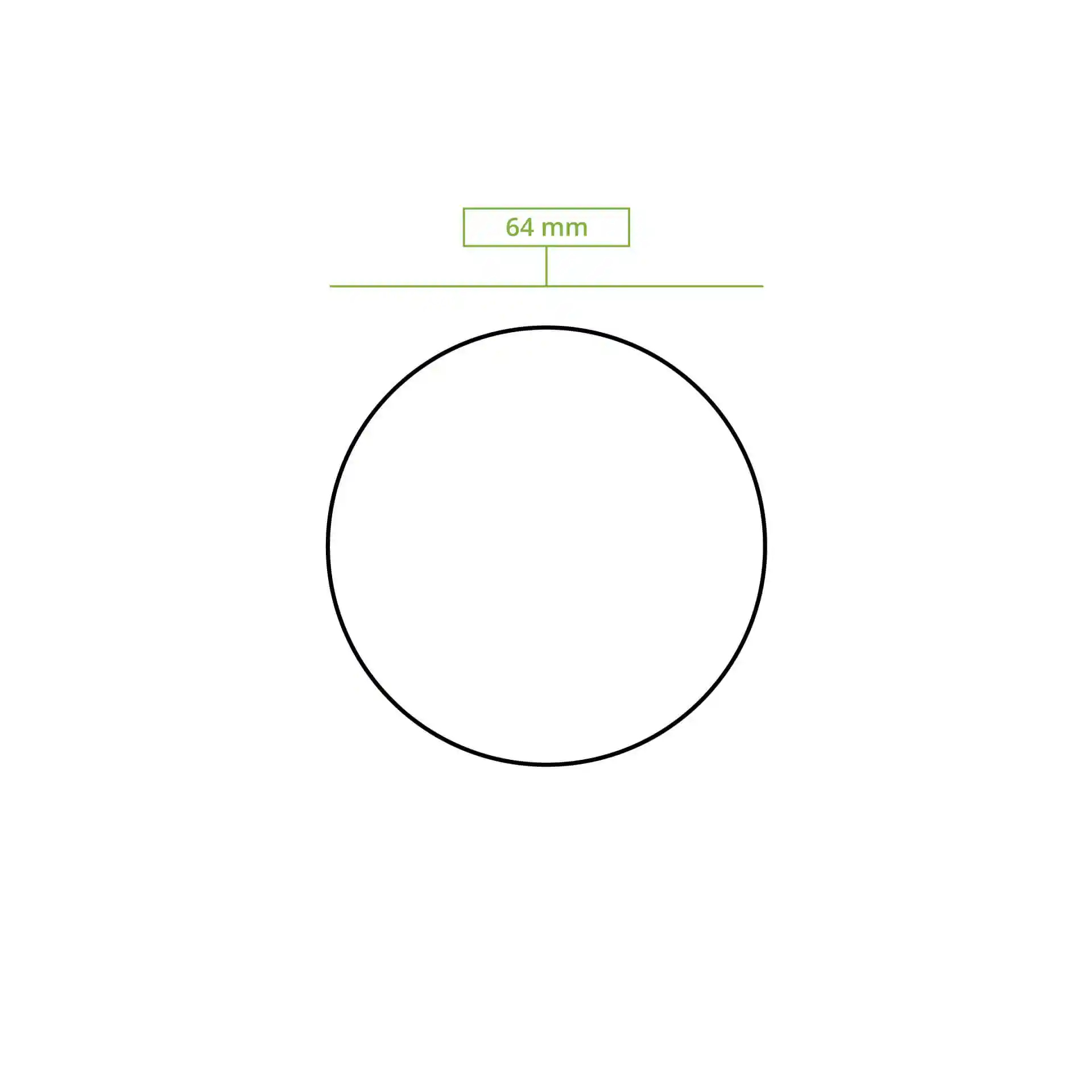 Schematic drawing of a round lid with a diameter of 64 mm.