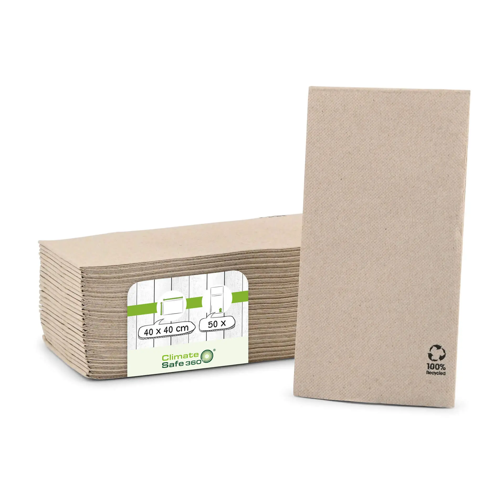 Napkins made of recycled paper (Premium) 40 x 40 cm, 2-ply, 1/8 fold, unbleached Napkins made of recycled paper (Premium) 40 x 40 cm, 2-ply, 1/8 fold, unbleached