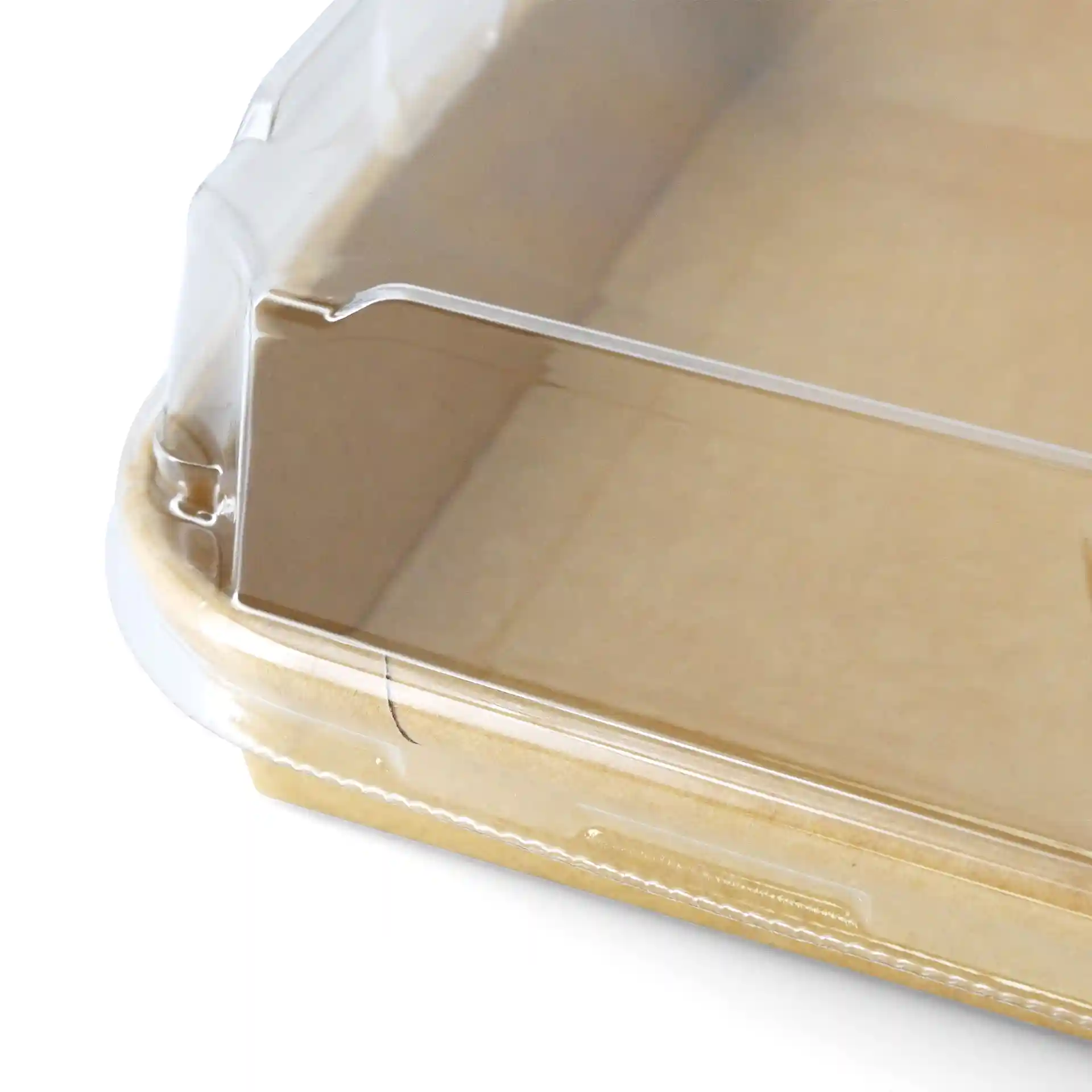 Transparent PET lid for sushi box, measuring 18.5 x 13 cm, with a height of 3.5 cm.