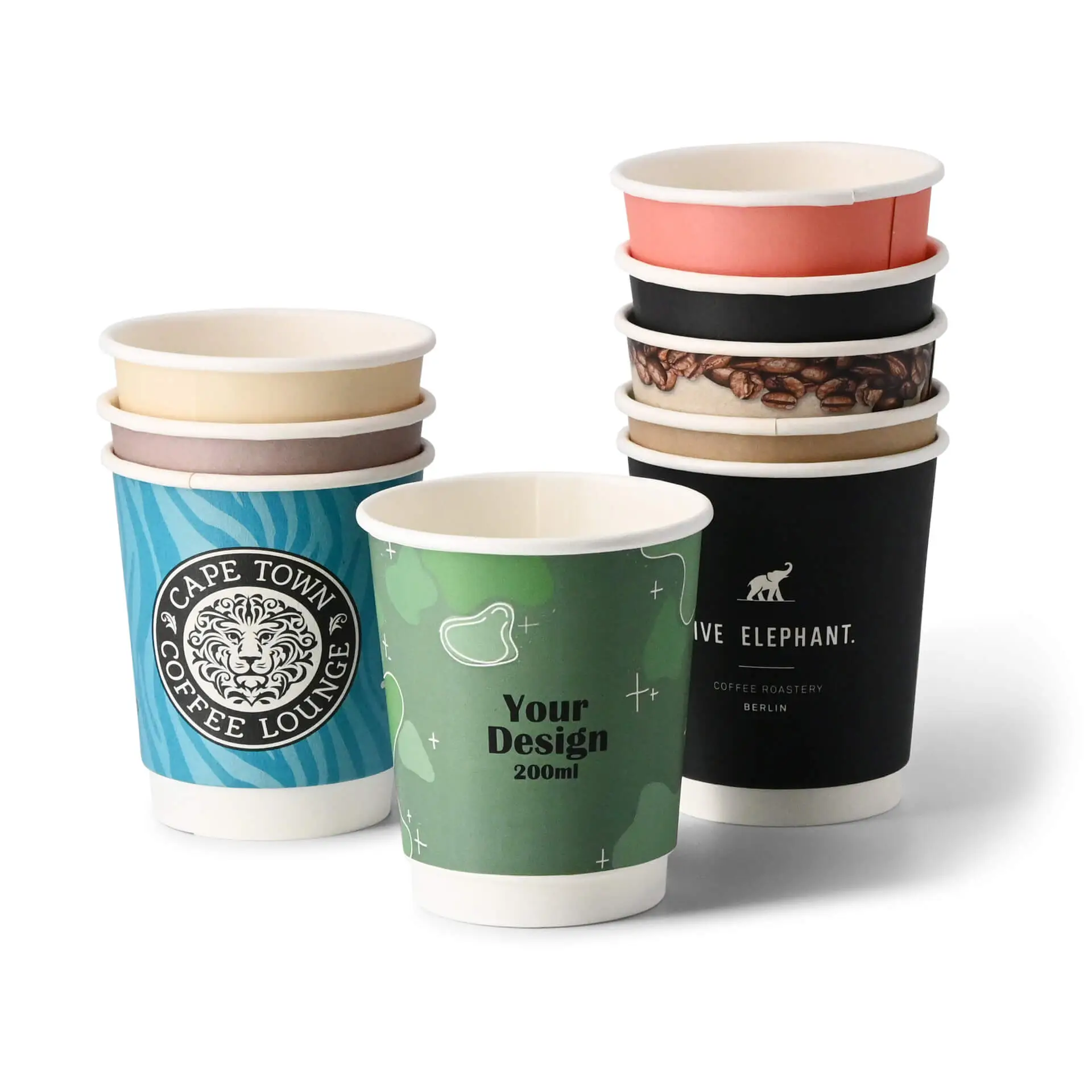 Custom Printed Paper Cups (Double-Walled) 200 ml / 8 oz, double-walled, white, matt, water-based barrier Custom Printed Paper Cups (Double-Walled) 200 ml / 8 oz, double-walled, white, matt, water-based barrier