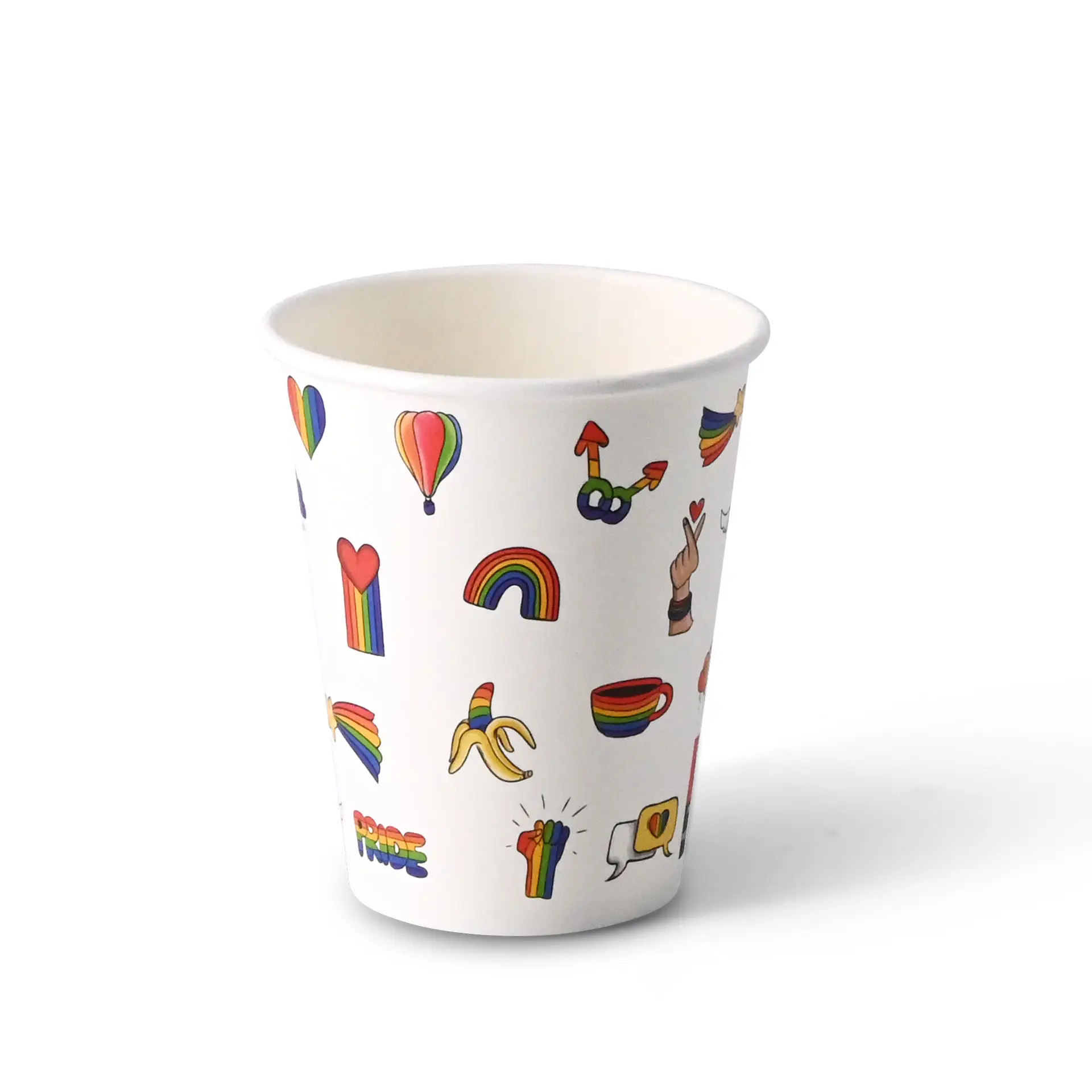 8 oz Paper cup printed with "Pride" (coated), Ø 80 mm, white con10034-01-0-pappbecher-bedruckt-pride-beschichtet-200-ml-8-oz-80-mm-weiss-2