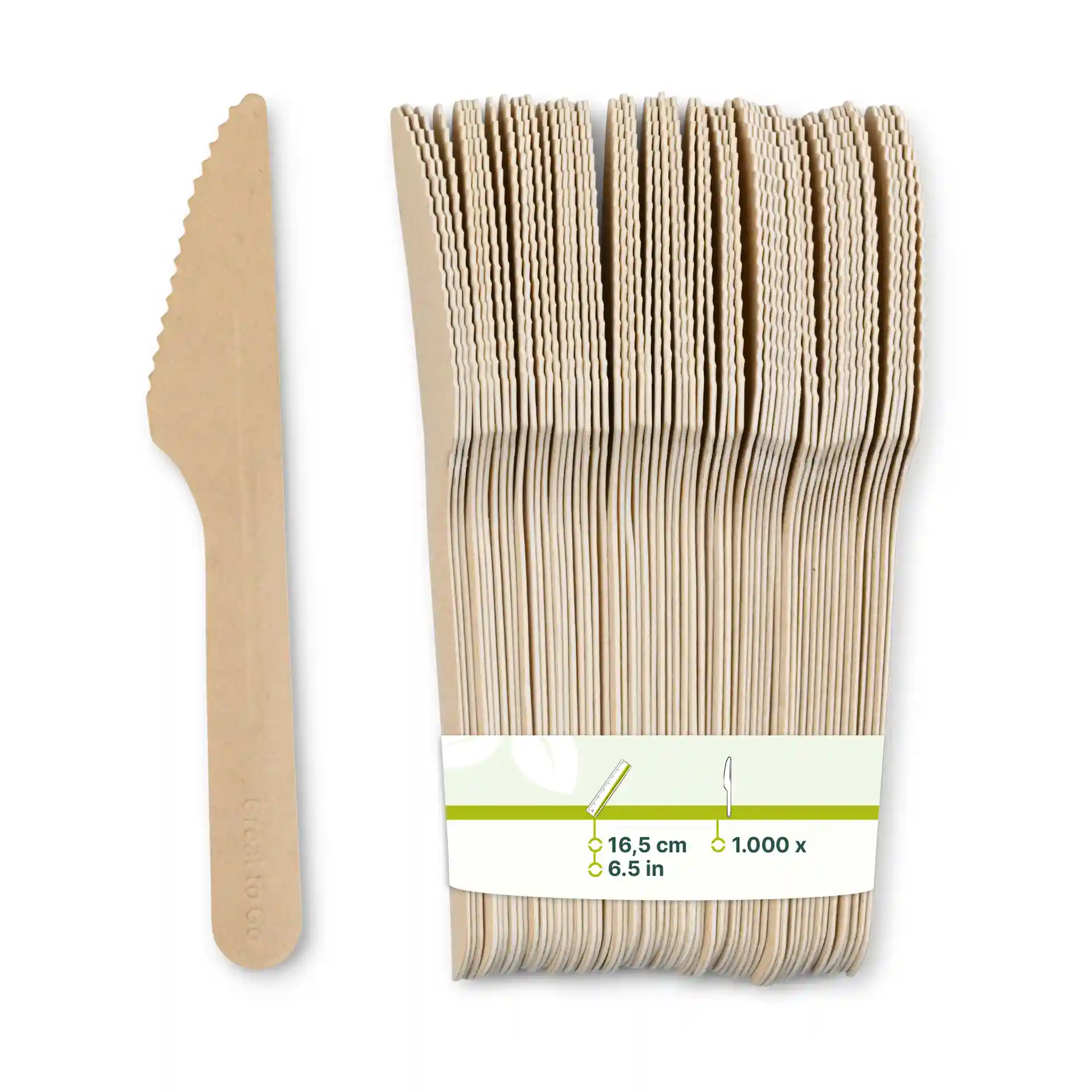 Brown paper knives, 16.5 cm long, stacked with a serrated edge on one side.
