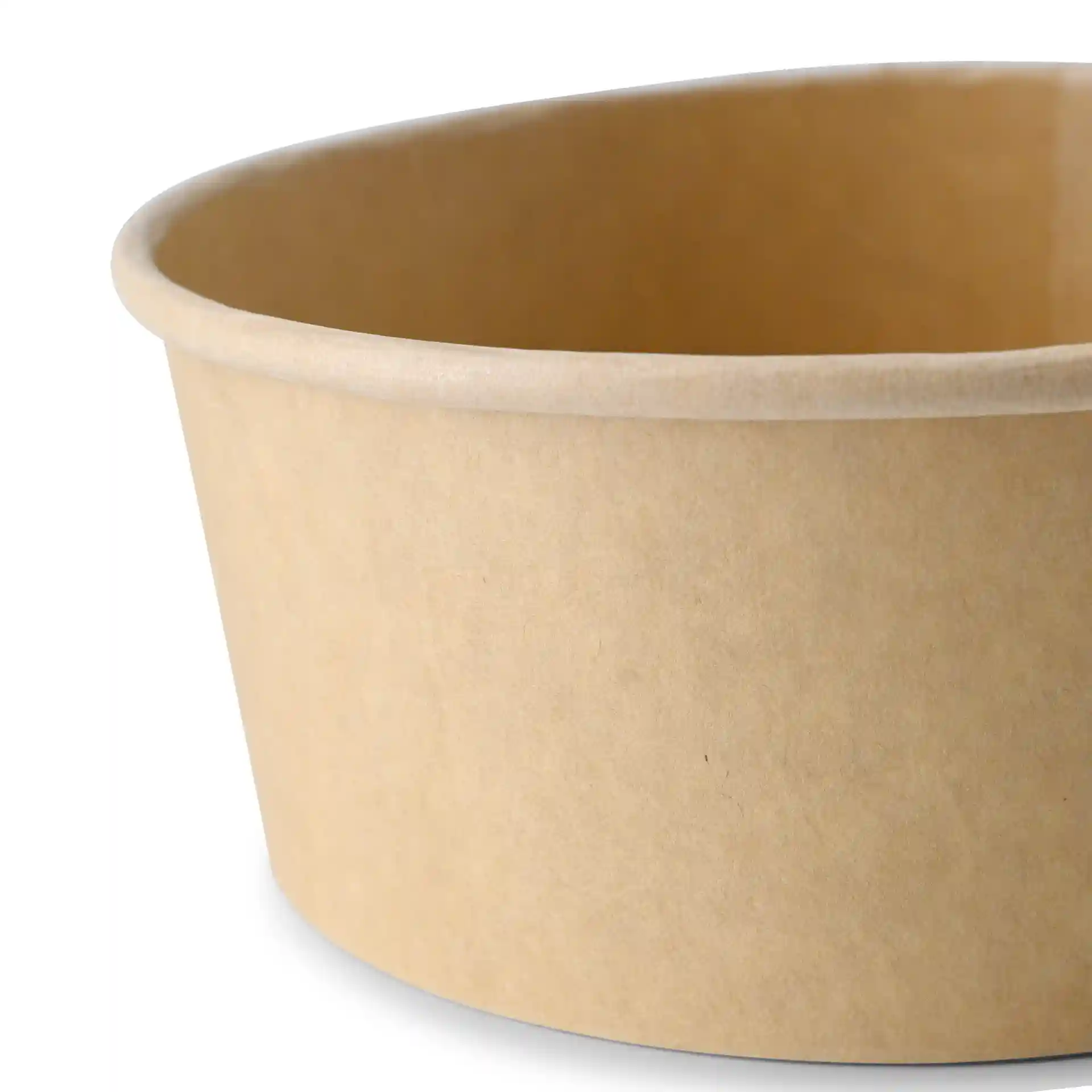 Brown cardboard bowl with a round shape, showing the interior and exterior surfaces.