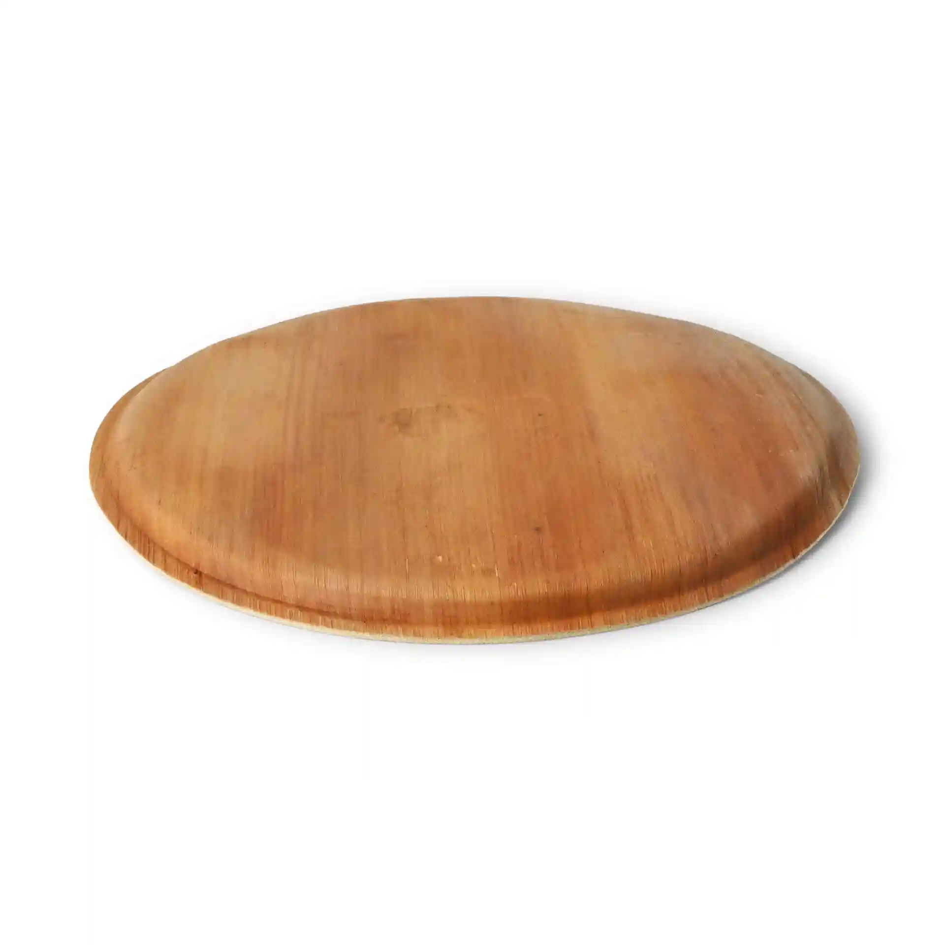 Round palm leaf pizza plate with a diameter of 27 cm and a shallow design, shown on a plain background.