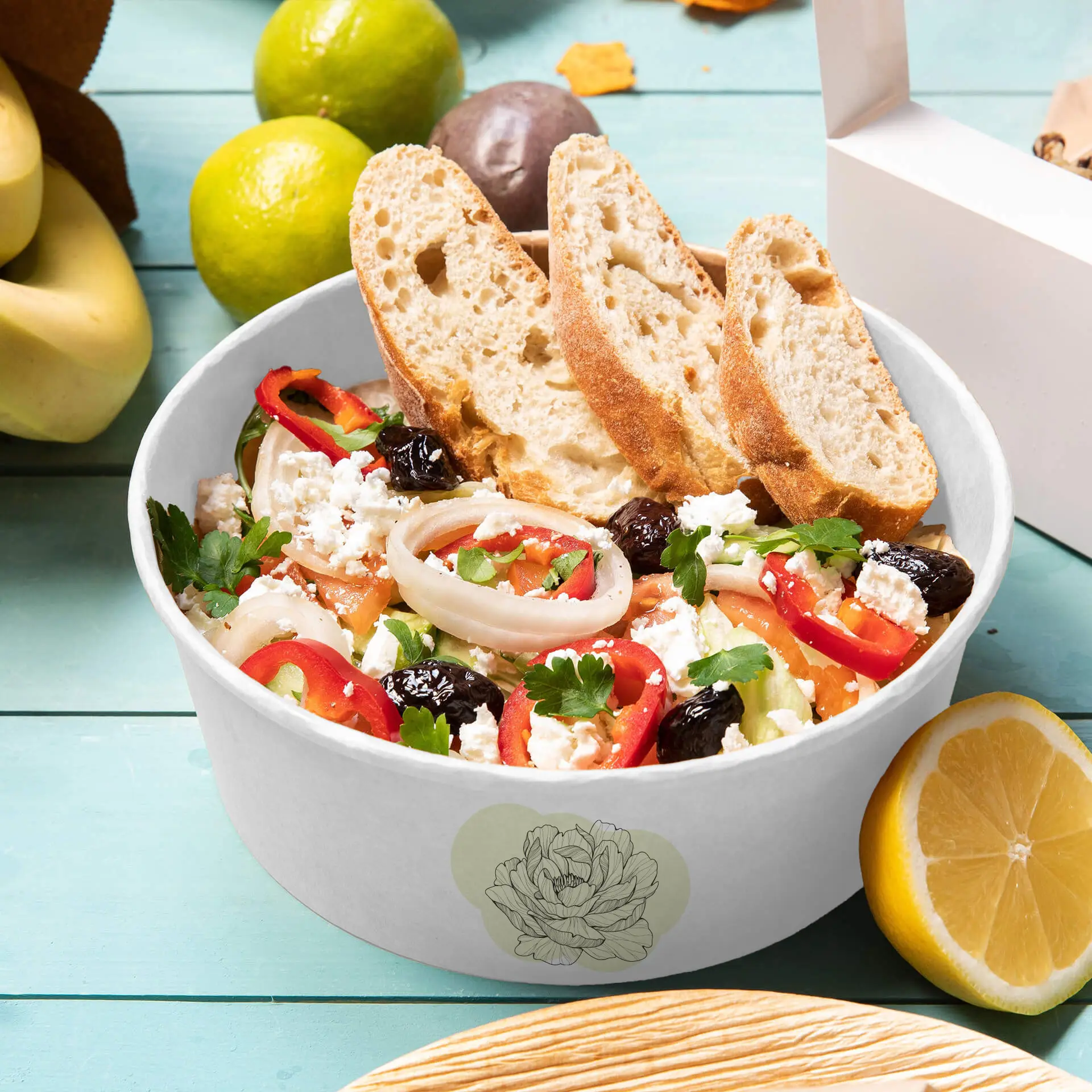 Custom salad bowls / Printed bowls, 1000 ml, Ø 185 mm, white, PE-coated