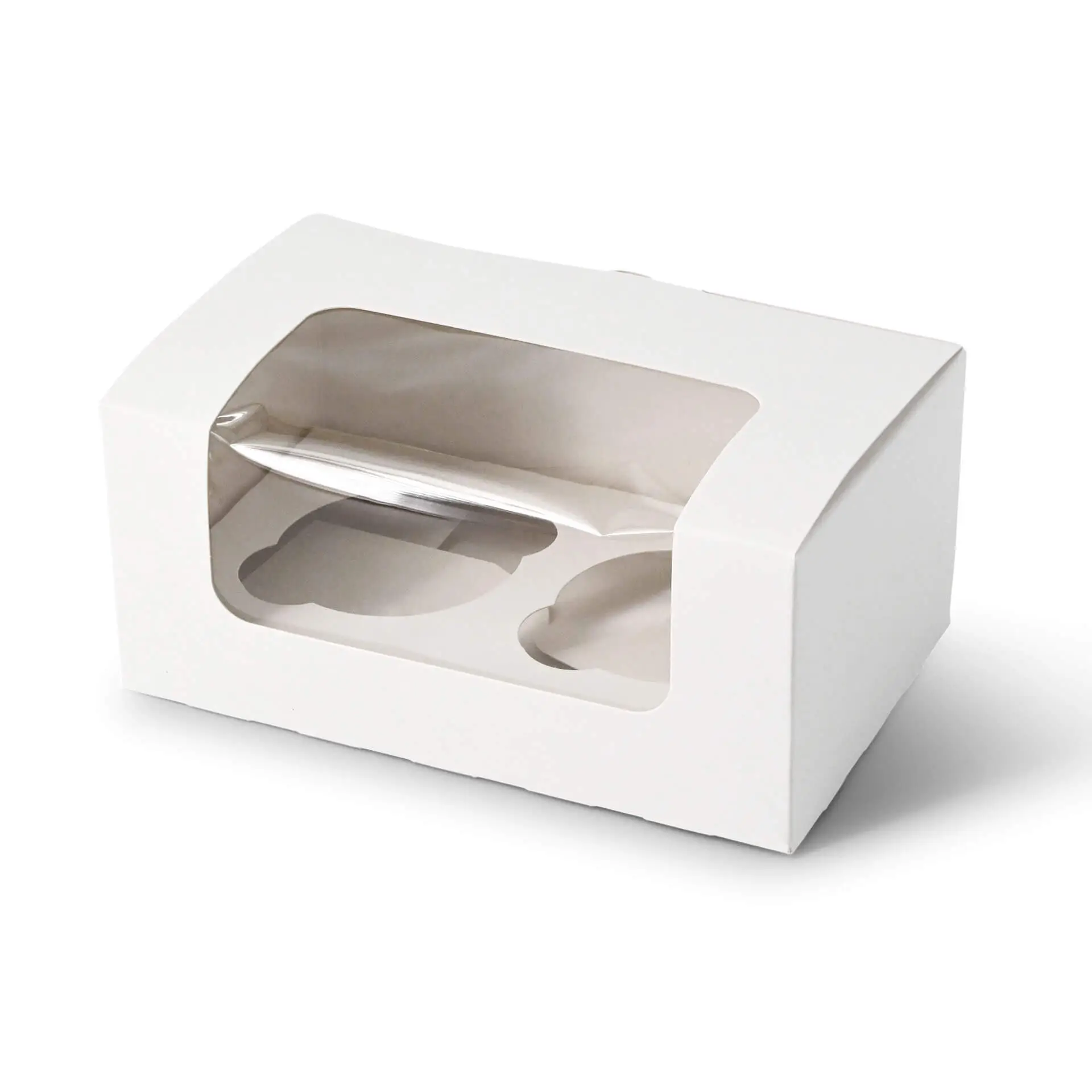 White 2-piece cupcake box with a cellulose window, suitable for muffins, cupcakes, or small baked goods.