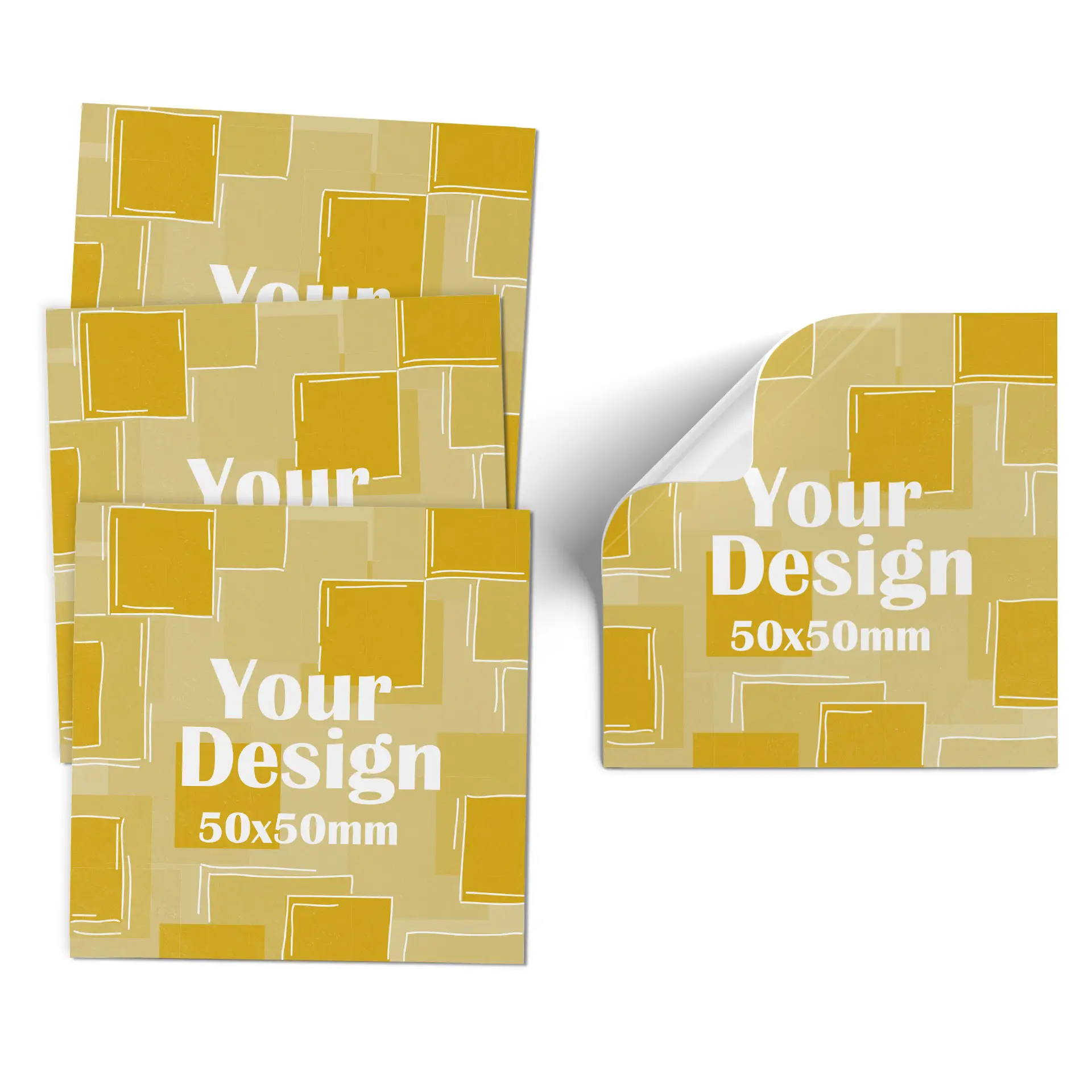 One pink square sticky note with a white toucan graphic and a corner slightly curled up; dimensions noted as 5x5 cm.