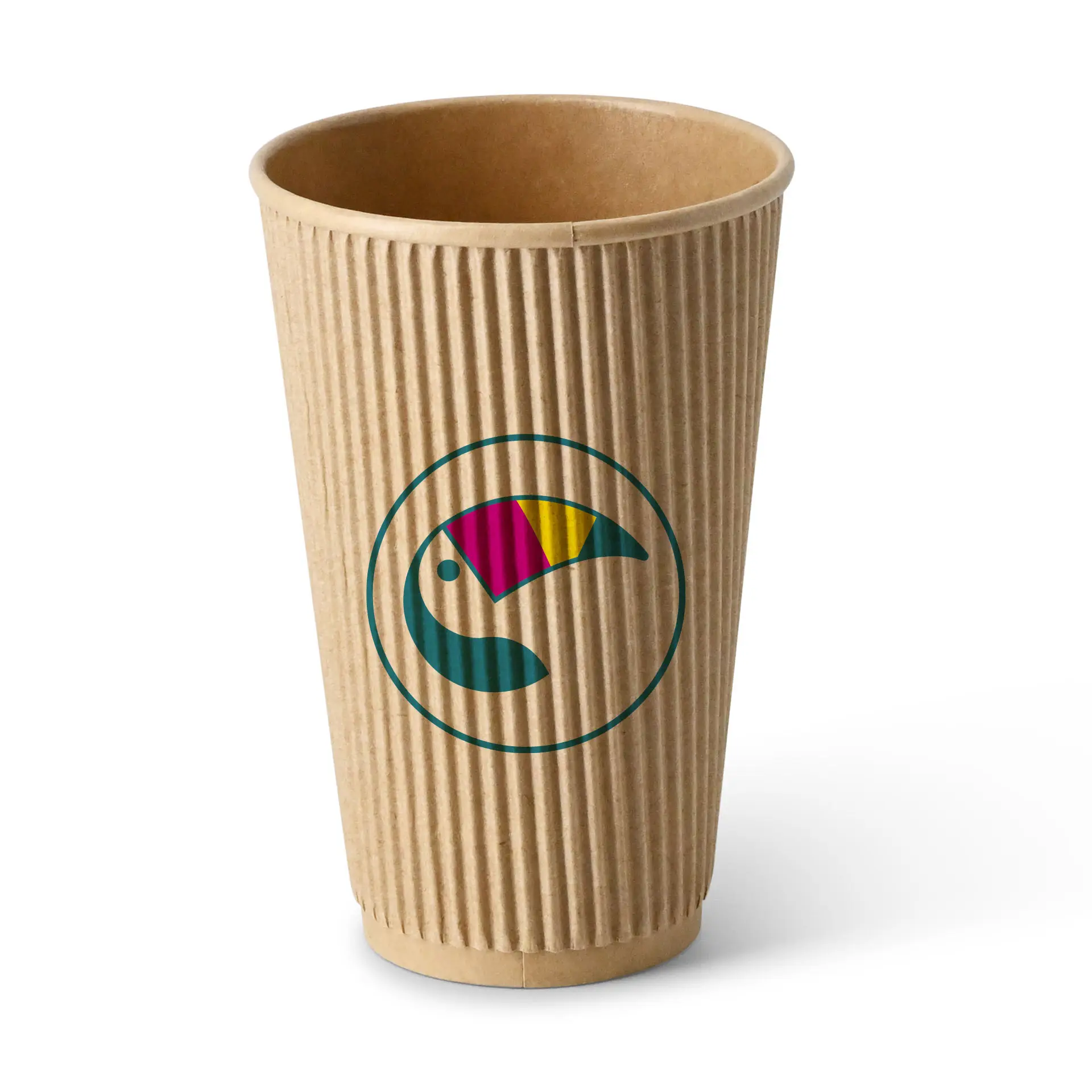 Ribbed cup printed, 400 ml / 16 oz, brown, PLA-coated
