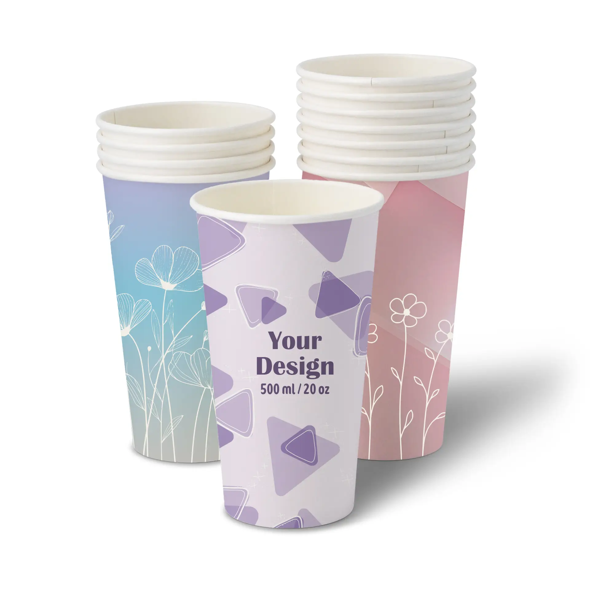 Paper cups with logo (single-wall), 500 ml / 20 oz, white, water-based coating