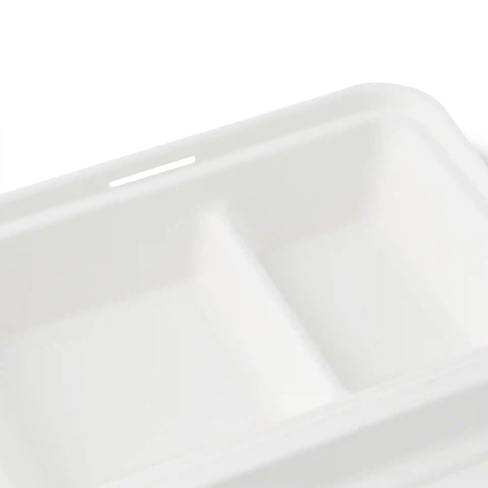 Rectangular cream white sugarcane menu container with two compartments and a hinged lid, measuring 250 x 165 x 61 mm.