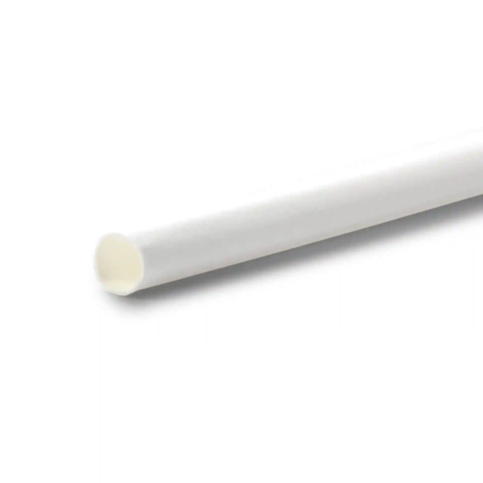 White paper straw, 20 cm long and 0.5 cm in diameter, shown at an angle on a plain background.