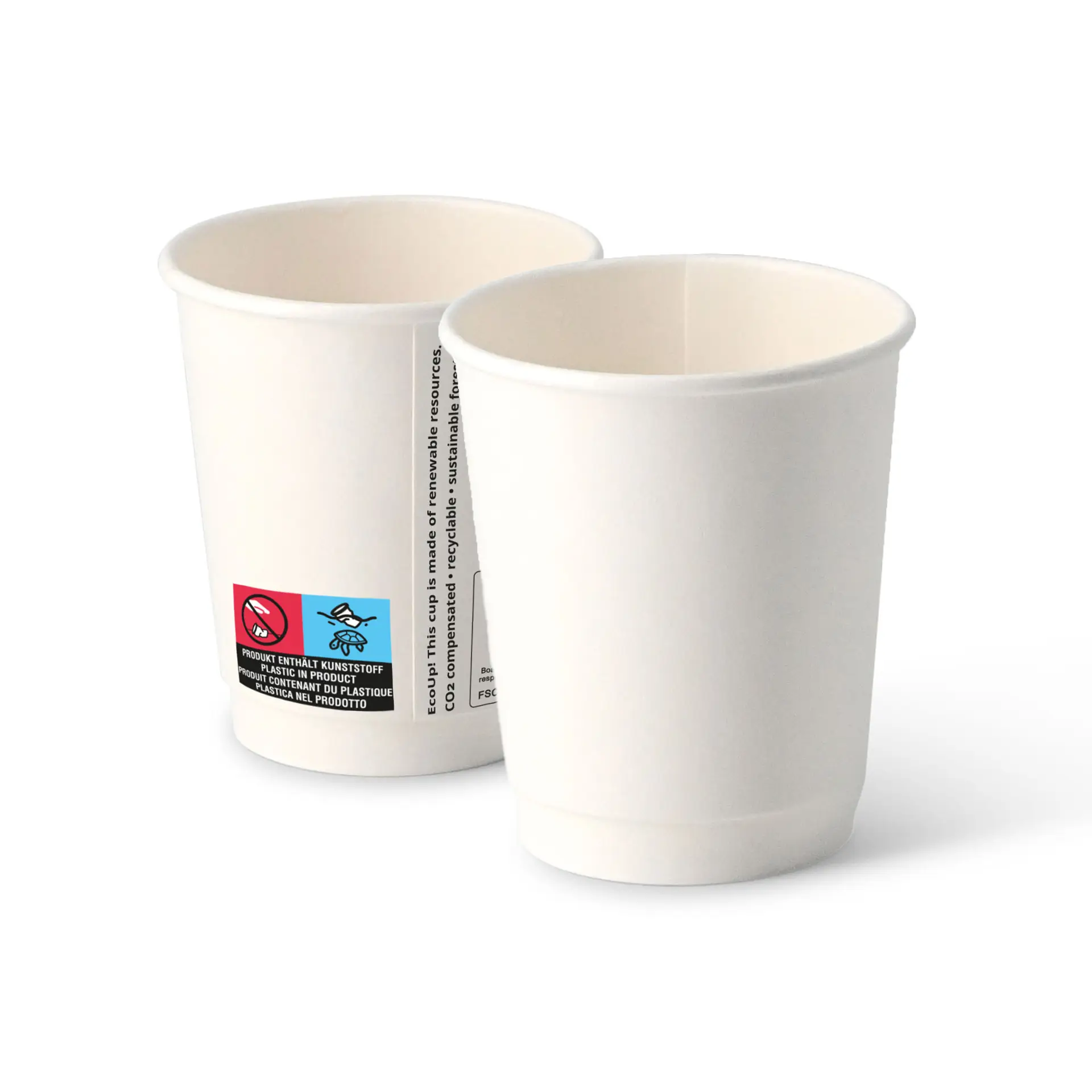 8 oz Take away coffee cups (coated), double-walled, Ø 80 mm, white