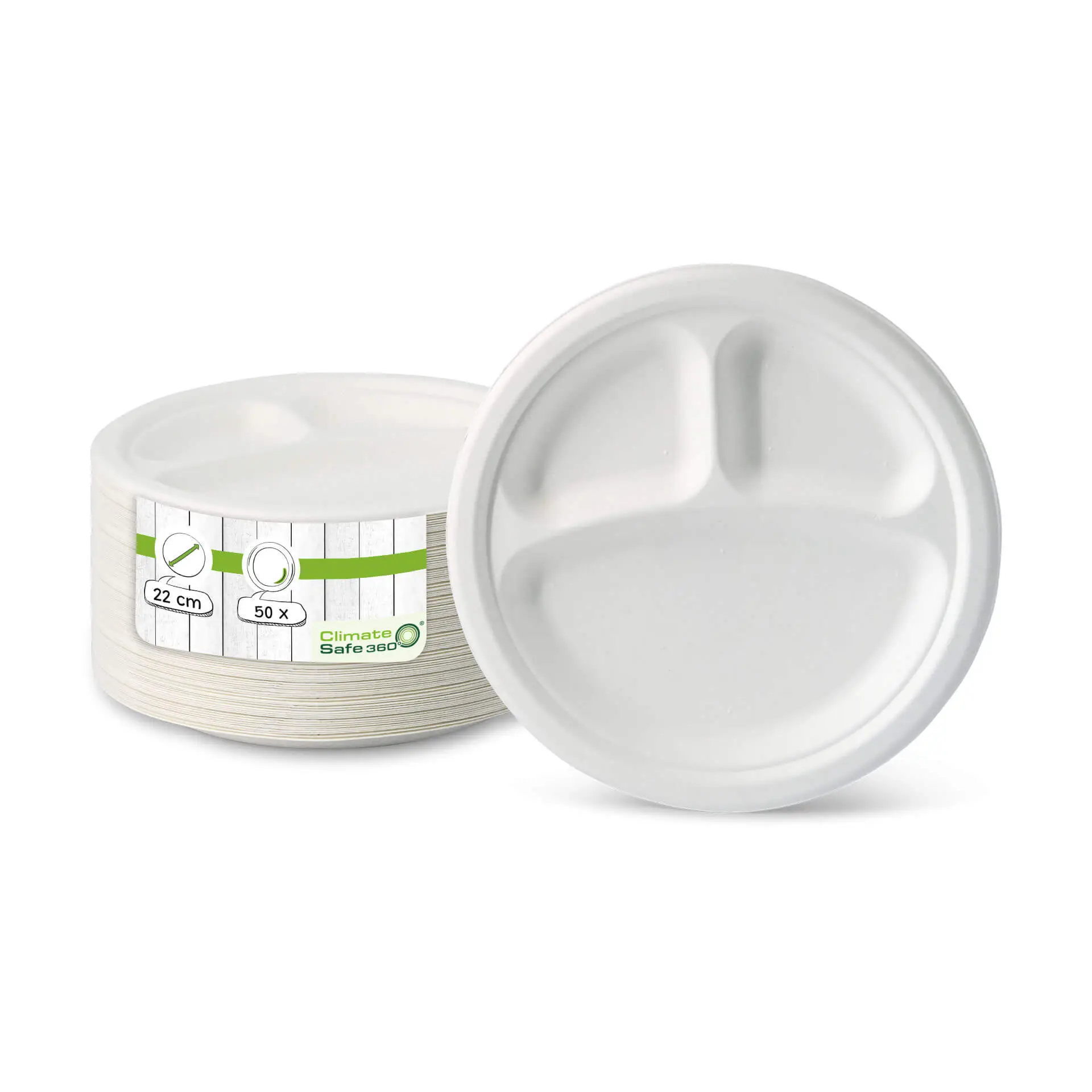 Ø 22 cm, Sugarcane-menu plate 3 compartments, round