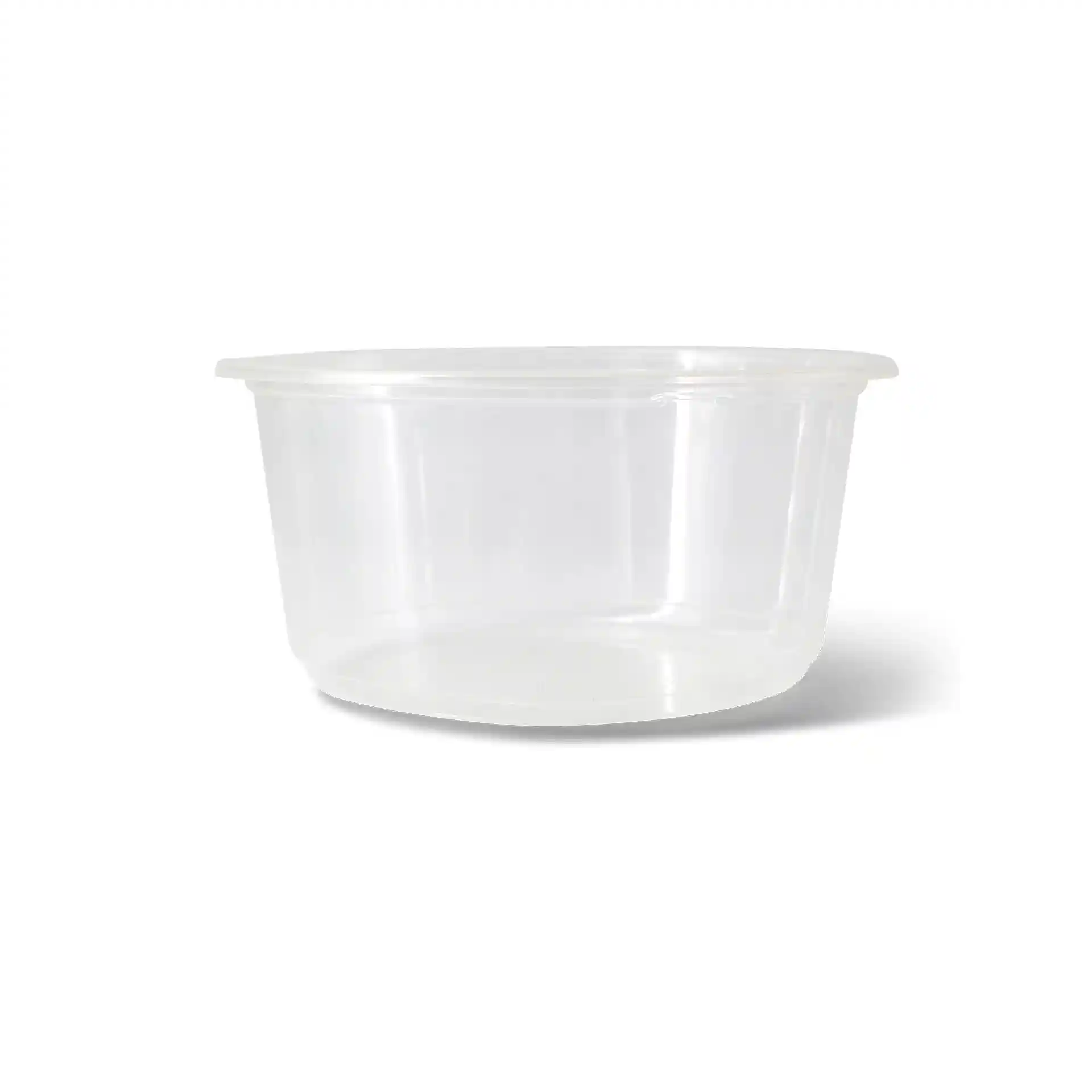Transparent round deli container with a 700 ml capacity and a diameter of 143 mm.
