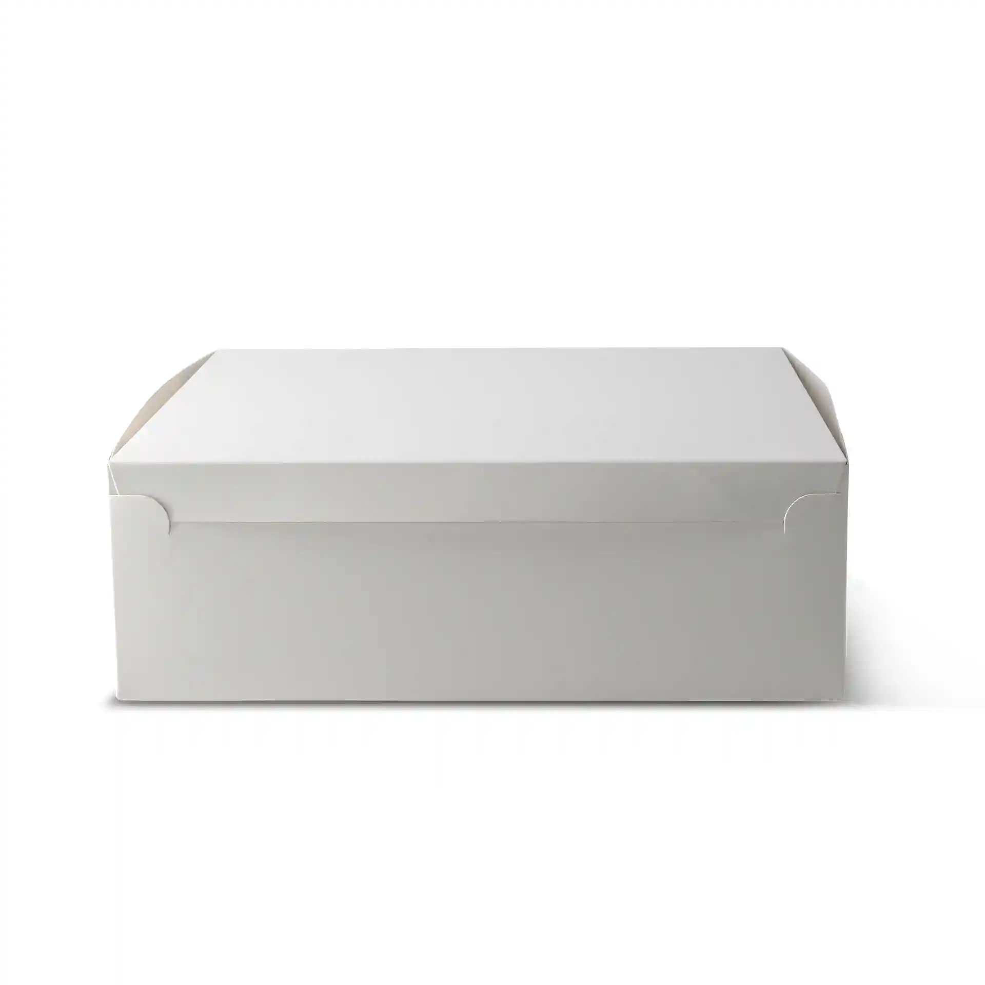 White cake box with a lid, measuring 30.5 x 30.5 x 10 cm, shown from the front.