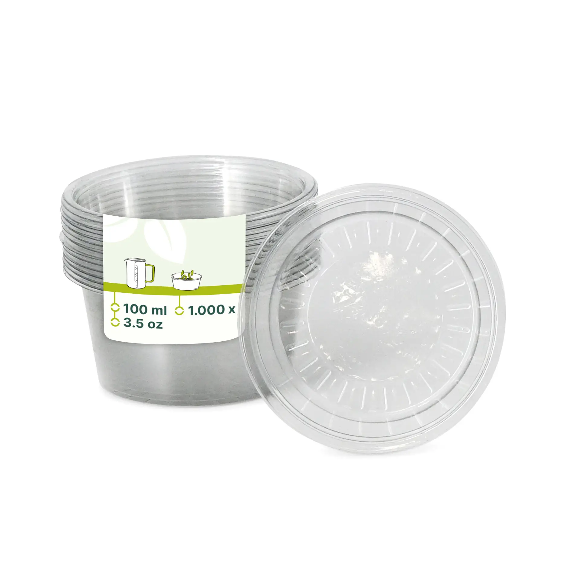 100 ml / 3.5 oz rPET sauce pots, Ø 75 mm, clear 100 ml / 3.5 oz rPET sauce pots, Ø 75 mm, clear
