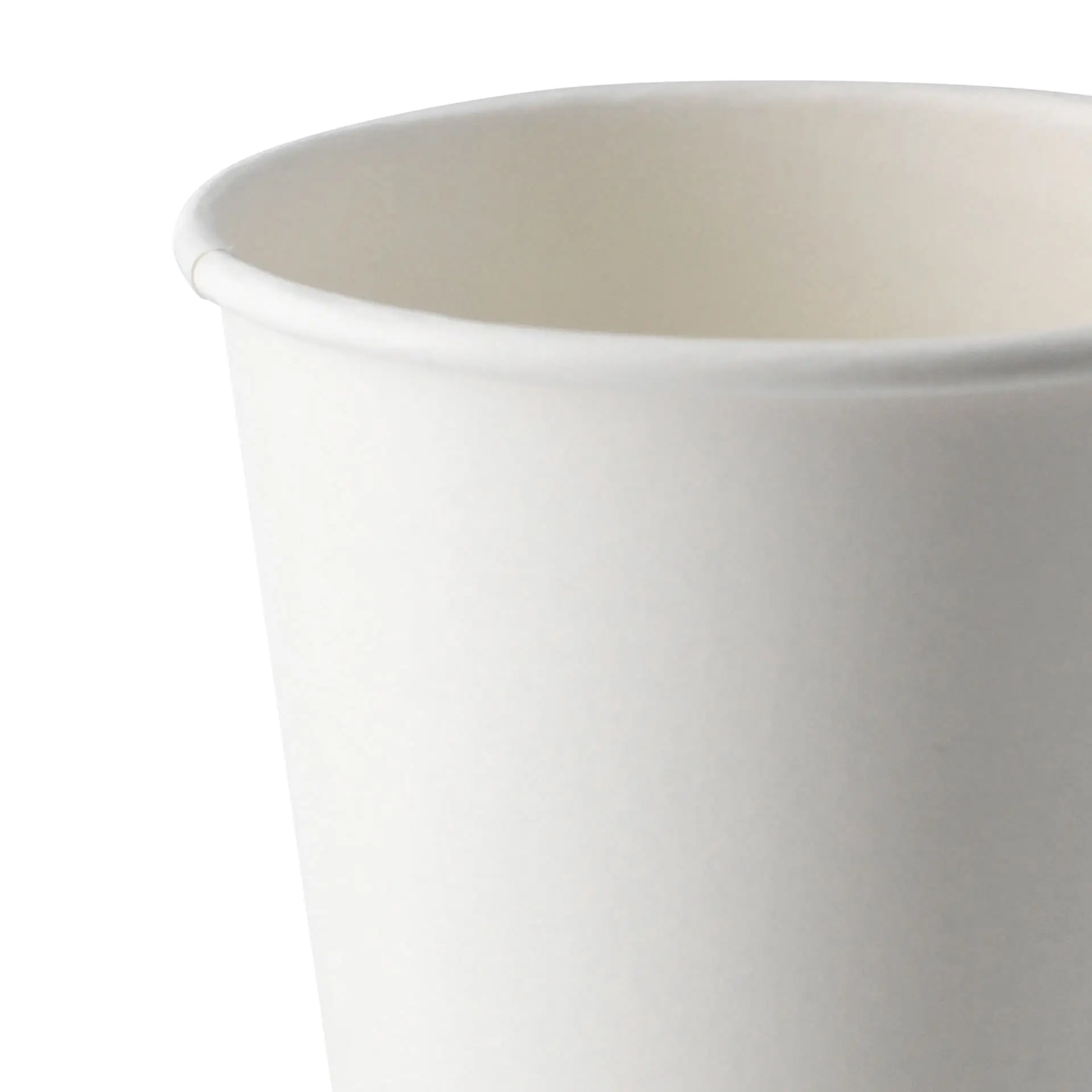 One double-walled white coffee to go cup, suitable for hot and cold drinks, showing the internal PLA coating.