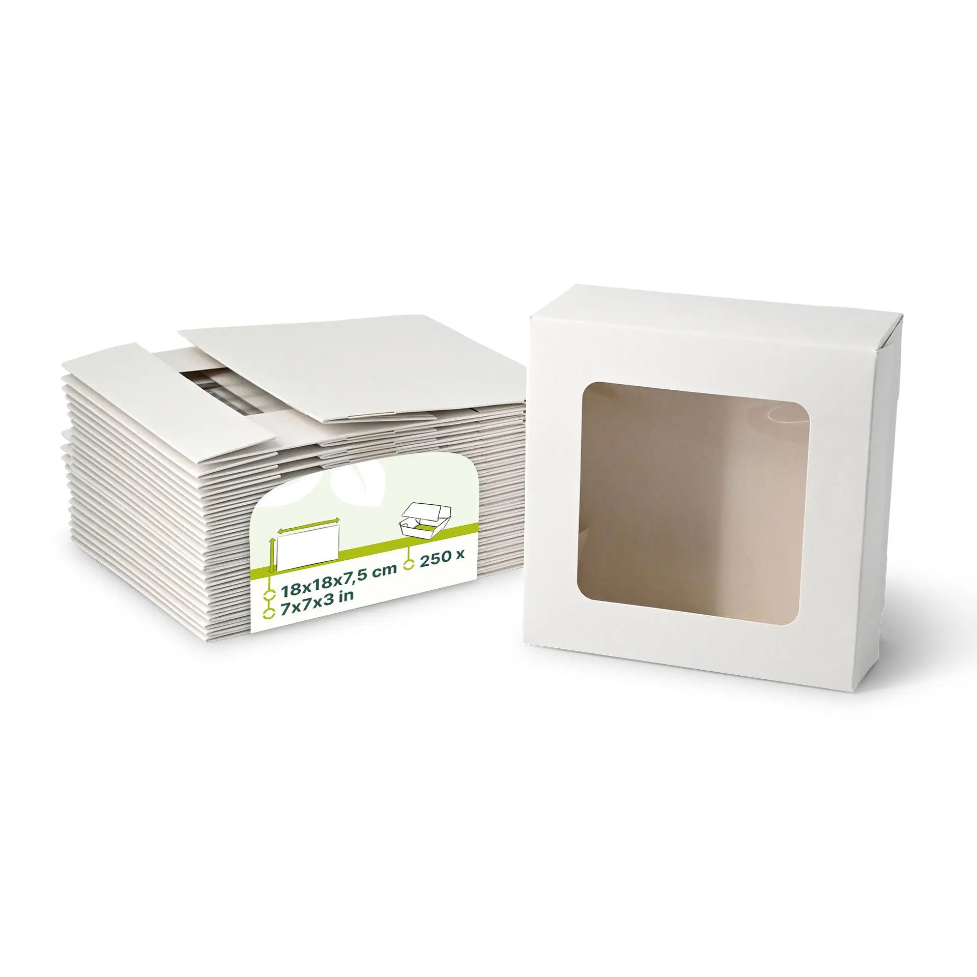 Pastry-boxes 18 x 18 x 7,5 cm, cellulose-window, white