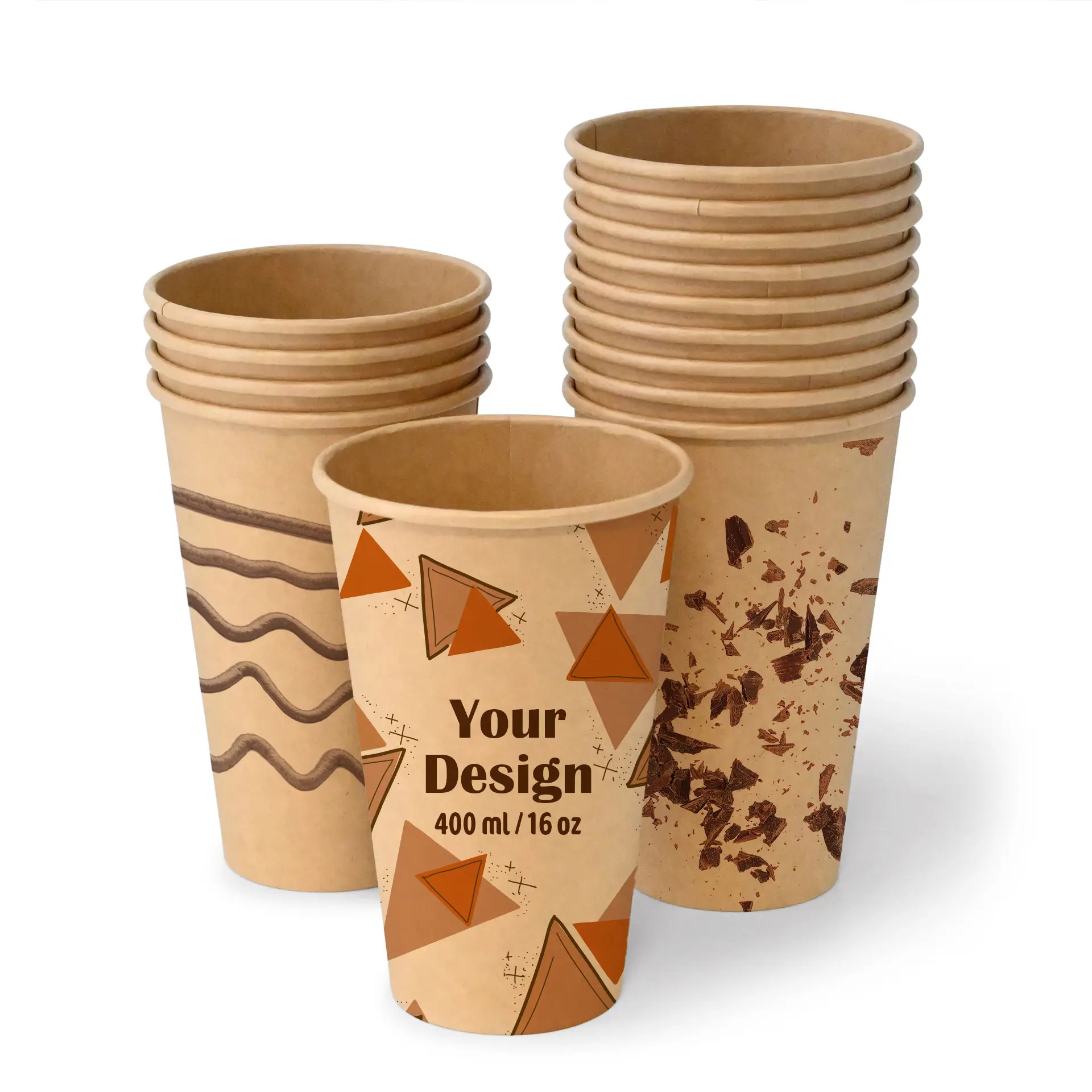 Paper cups with logo (single-wall), 400 ml / 16 oz, brown, water-based coating