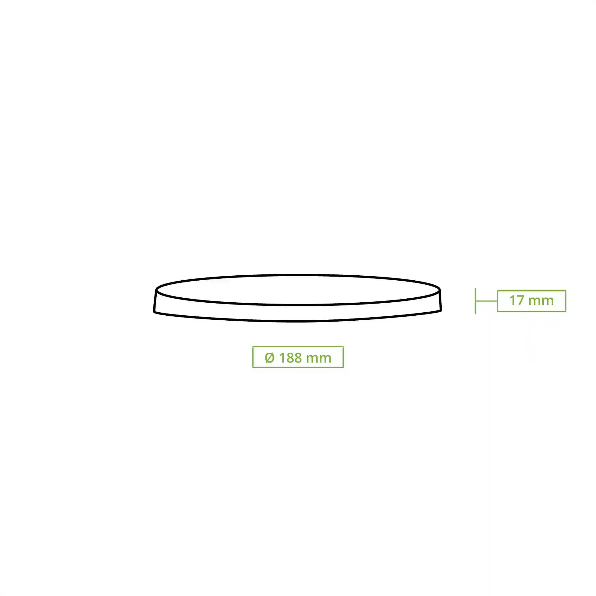 Schematic drawing of a round paper cup lid with a diameter of 188 mm and height of 17 mm.