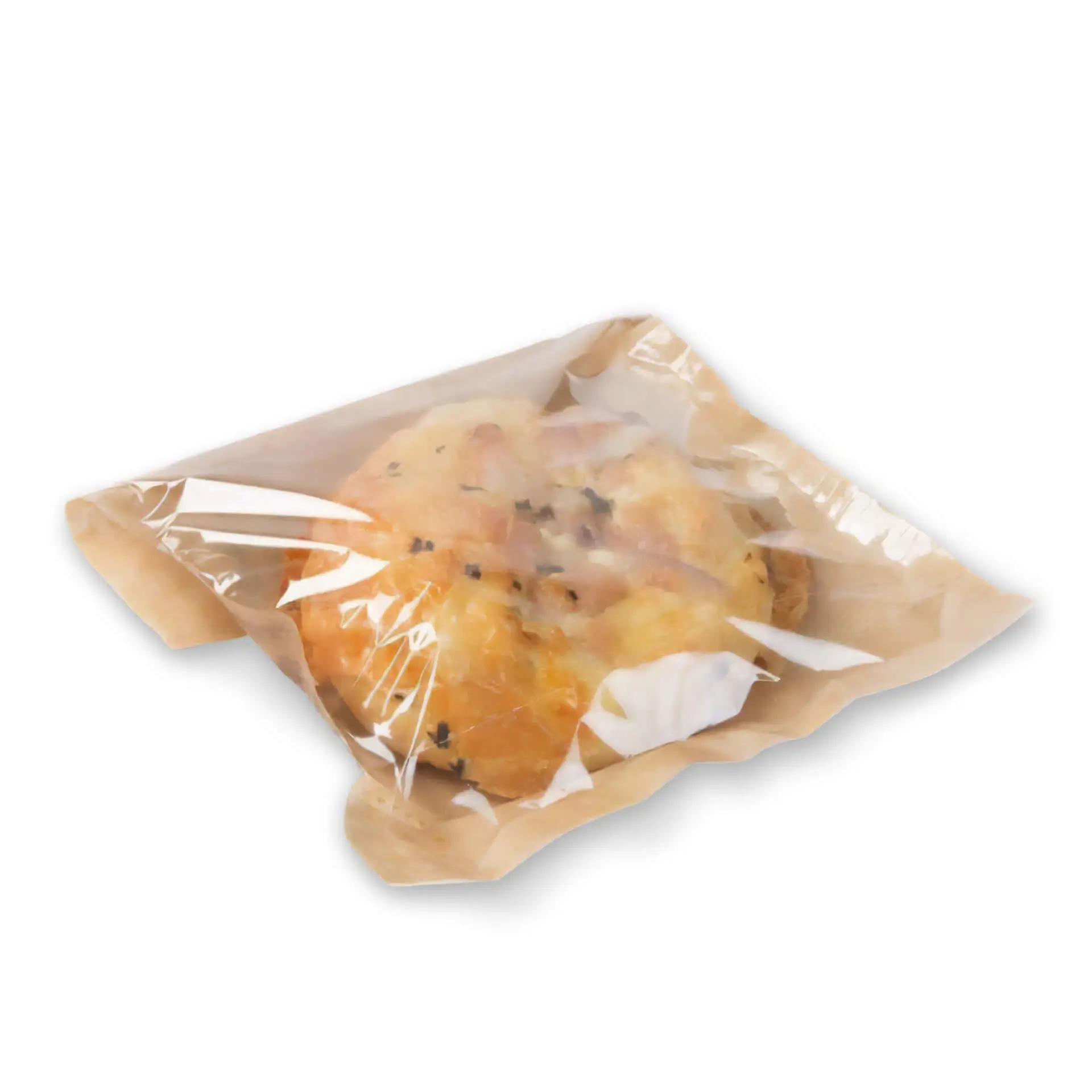 Snack bags printed, 17.5 x 20 cm, brown, with window & adhesive seal