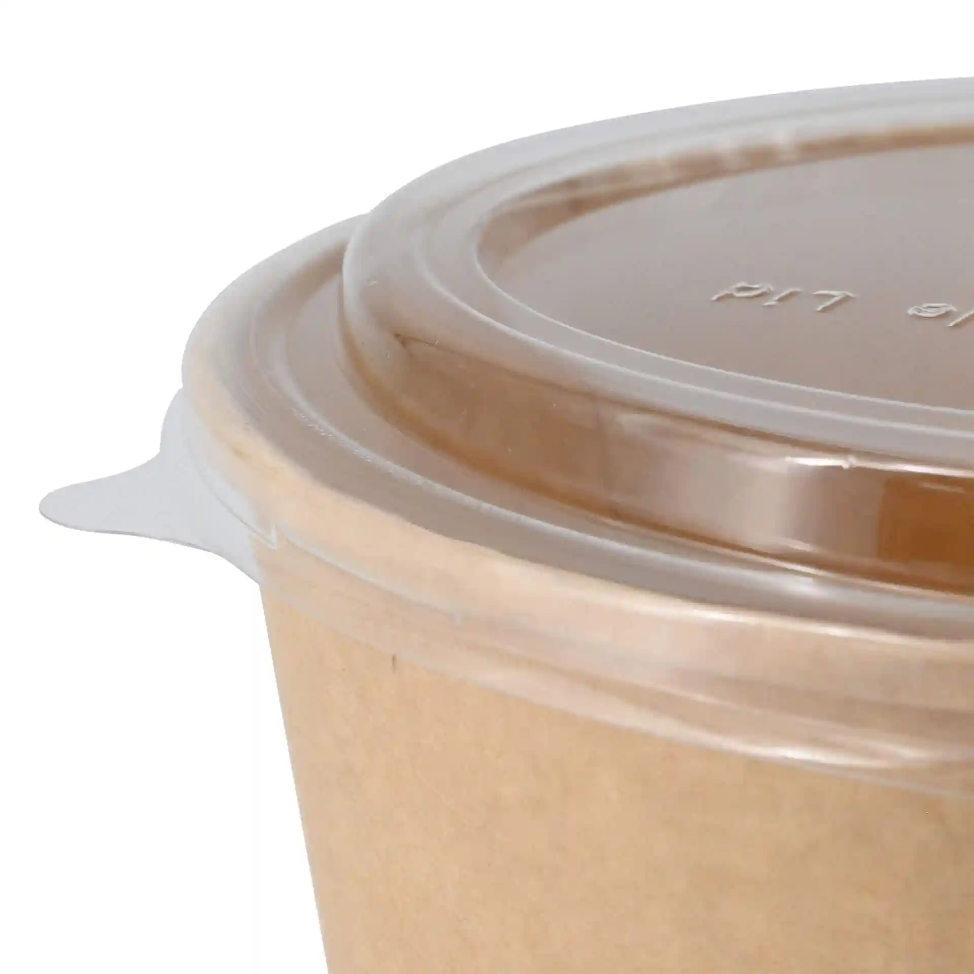 Transparent cup lid made of PLA, with a round shape and a diameter of 185 mm.