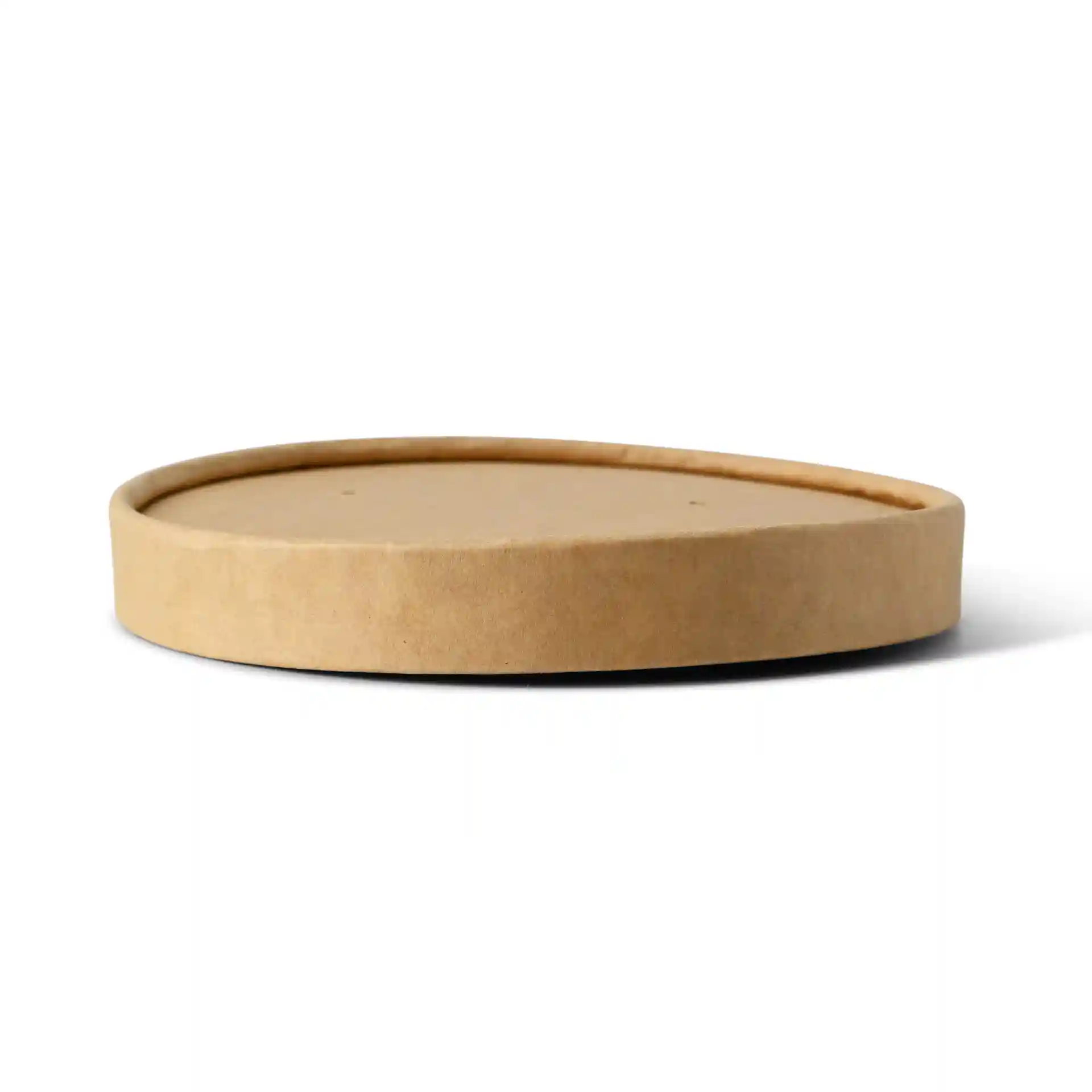 Round cardboard lid with a brown finish, measuring 117 mm in diameter, shown from the side.