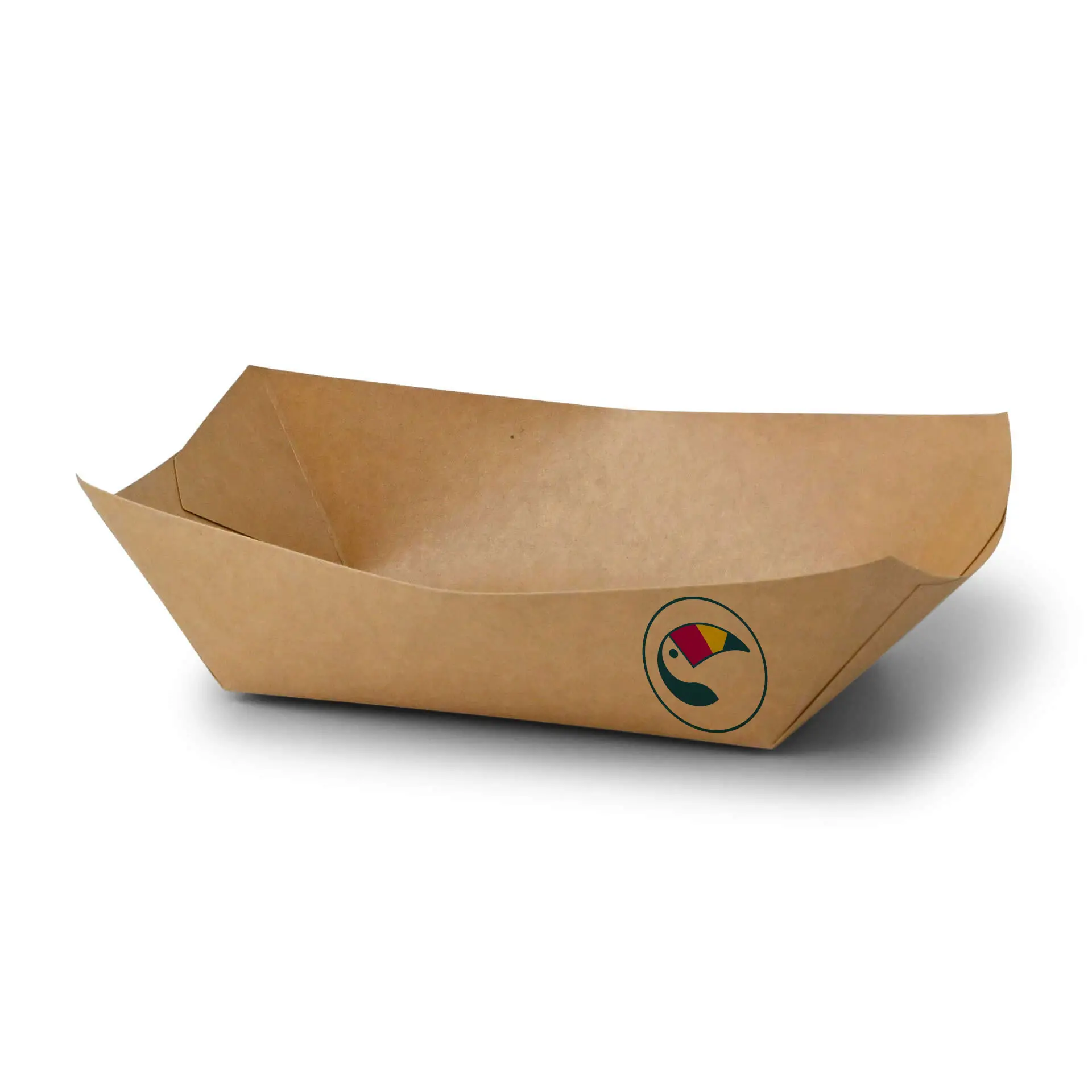 Custom-printed brown snack tray, 800 ml size, suitable for hot and greasy foods, featuring a logo design.