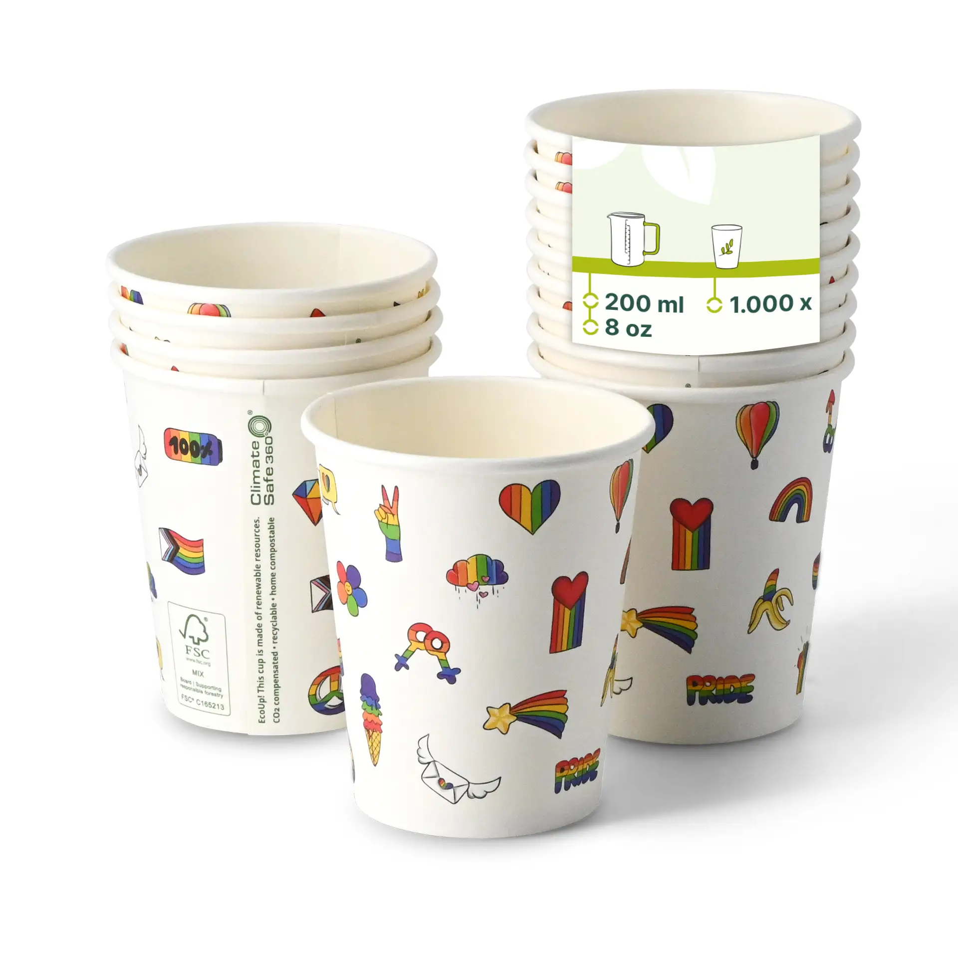 8 oz Paper cup printed with "Pride", Ø 80 mm, white
