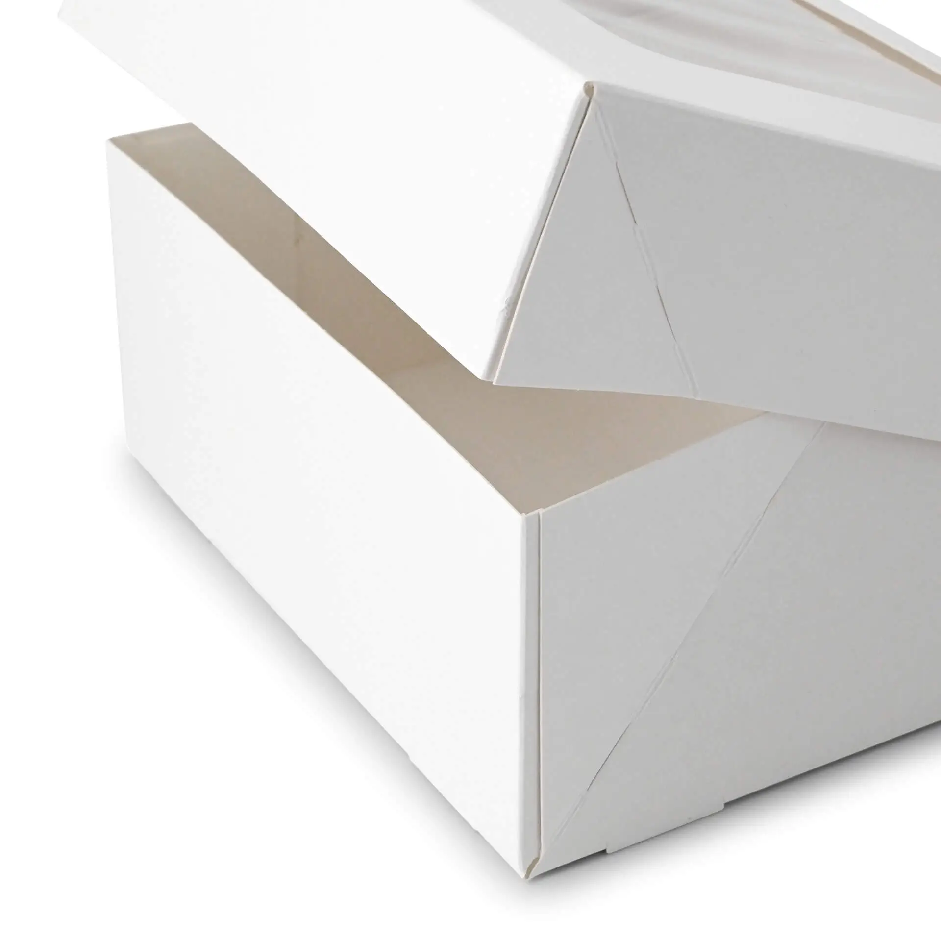 White box for cupcakes, featuring a cellulose window, with an open top, ideal for edible goods packaging.