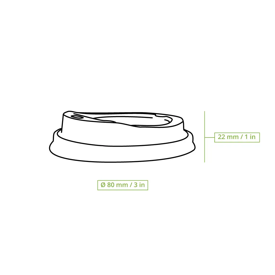 Brown sugarcane lid for paper cups, Ø 80 mm, featuring a drinking opening, suitable for hot and cold beverages.