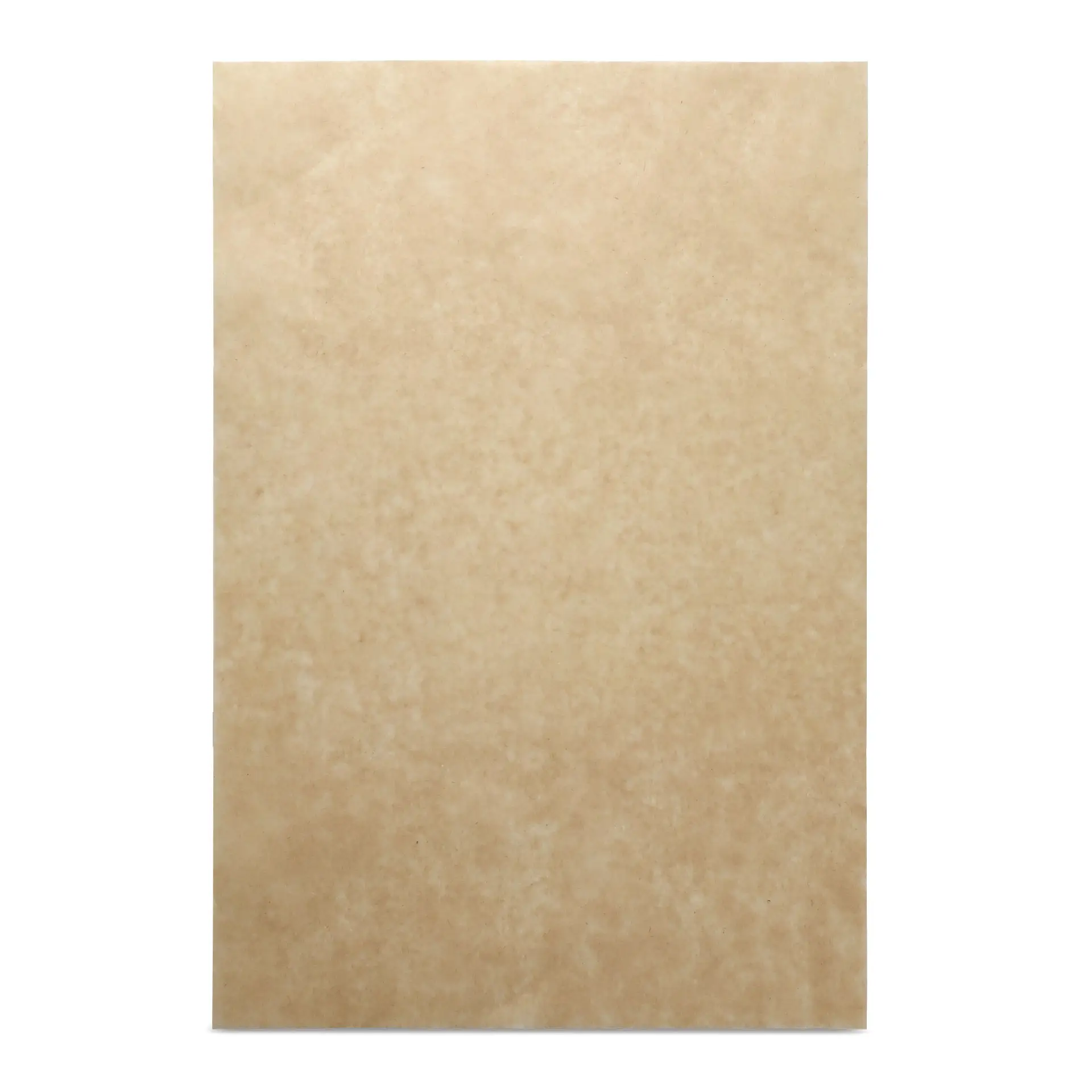 Brown greaseproof wrapping paper, pre-cut, measuring 25 x 37 cm, suitable for hot and cold foods.