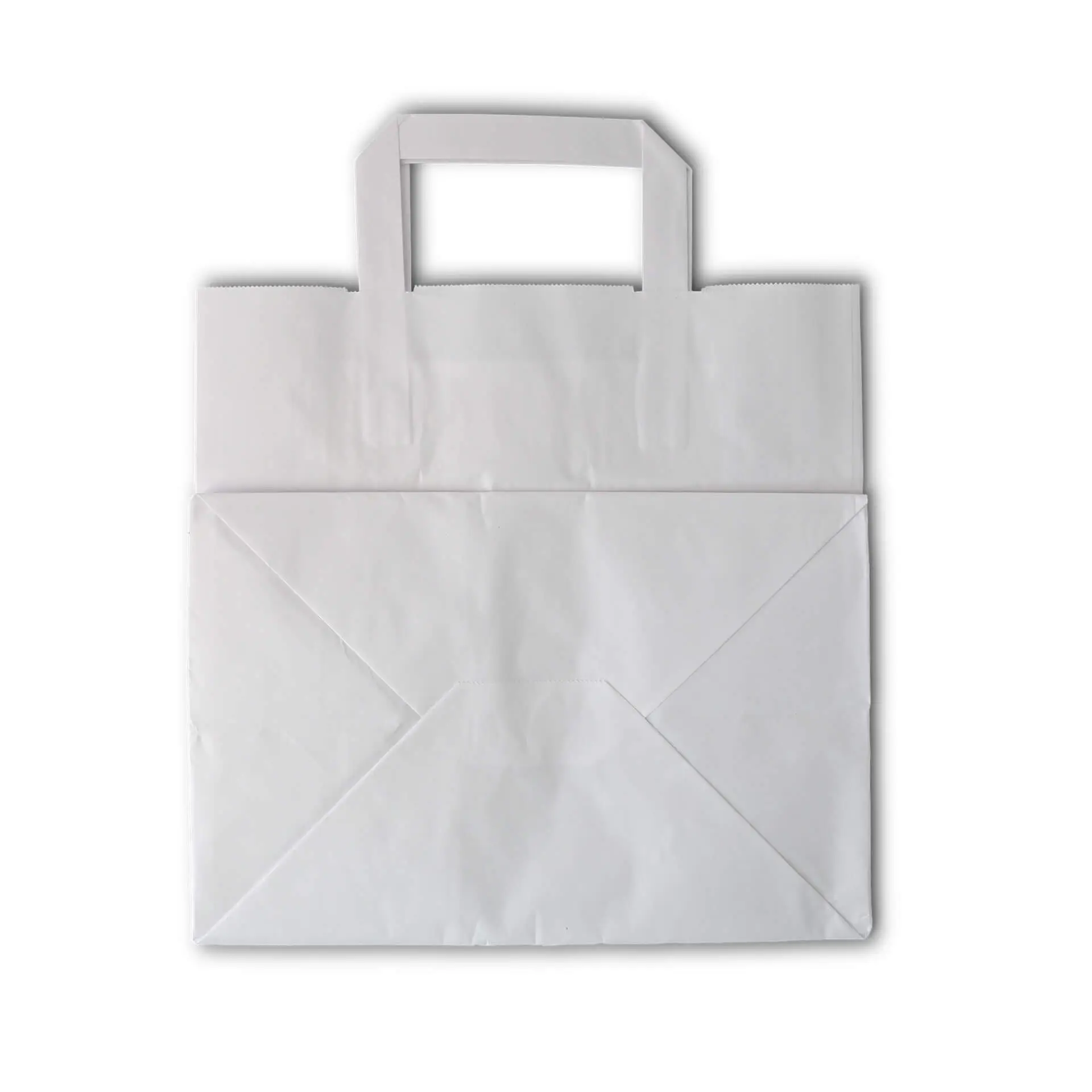 White kraft paper carrier bag, size L, with tear-resistant design and dual handles, suitable for light groceries and snacks.