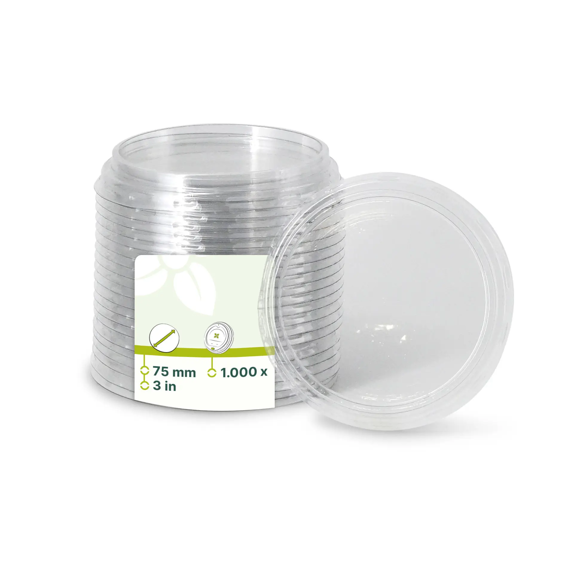 rPET lids Ø 75 mm, transparent, round