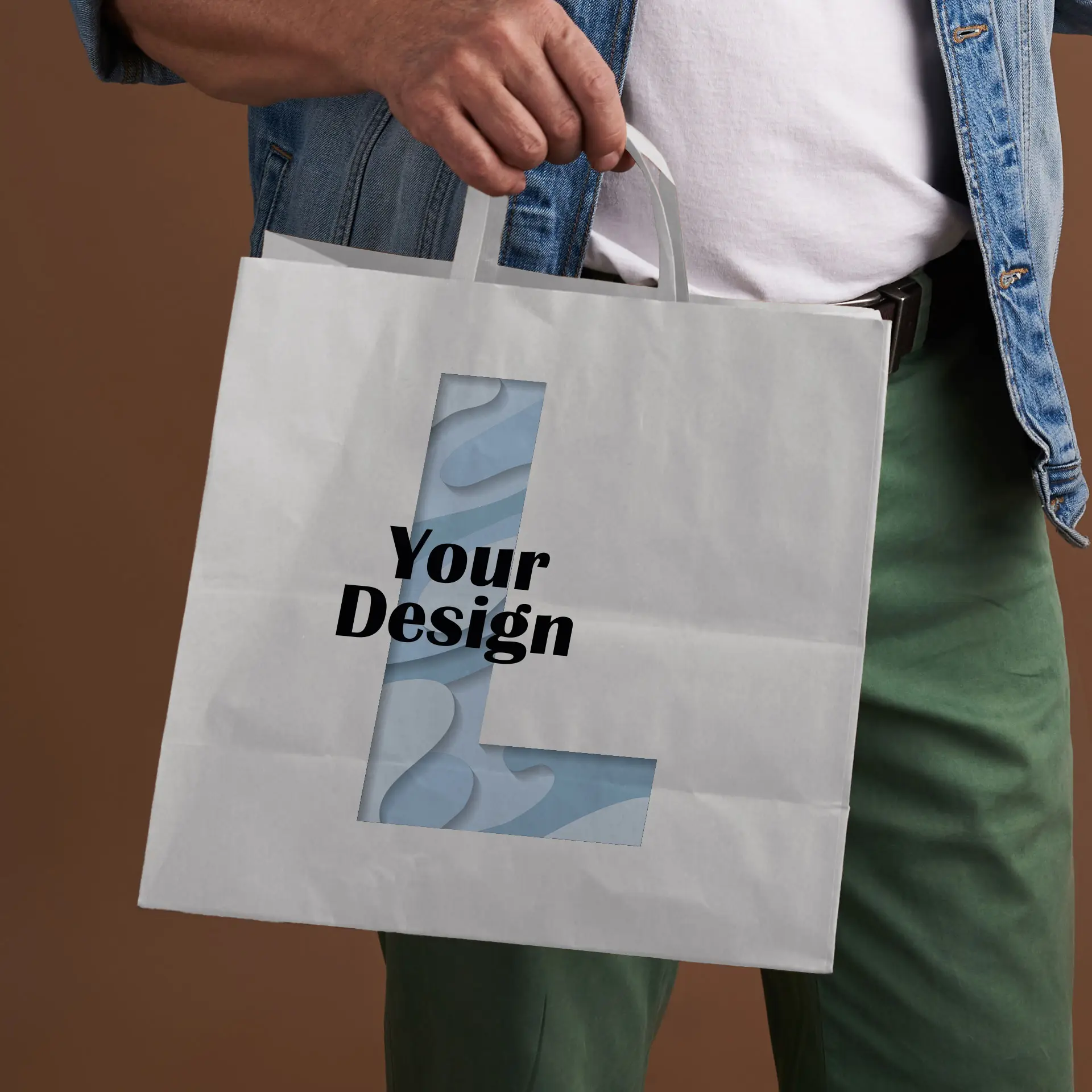 Print paper carrier bags, white, L - 26 x 17 x 25 cm, wide base