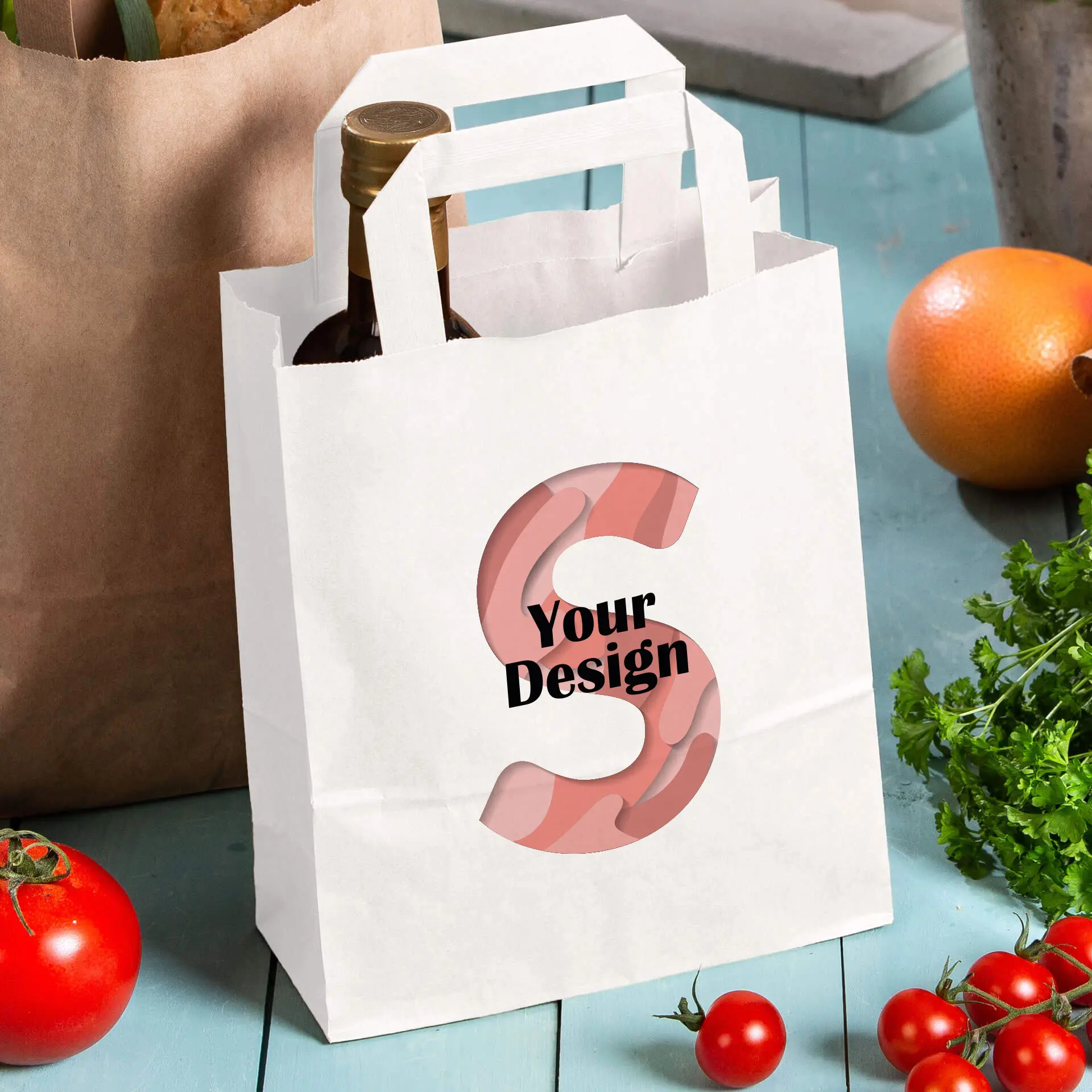 Print paper carrier bags, white, S - 18 x 8 x 22 cm