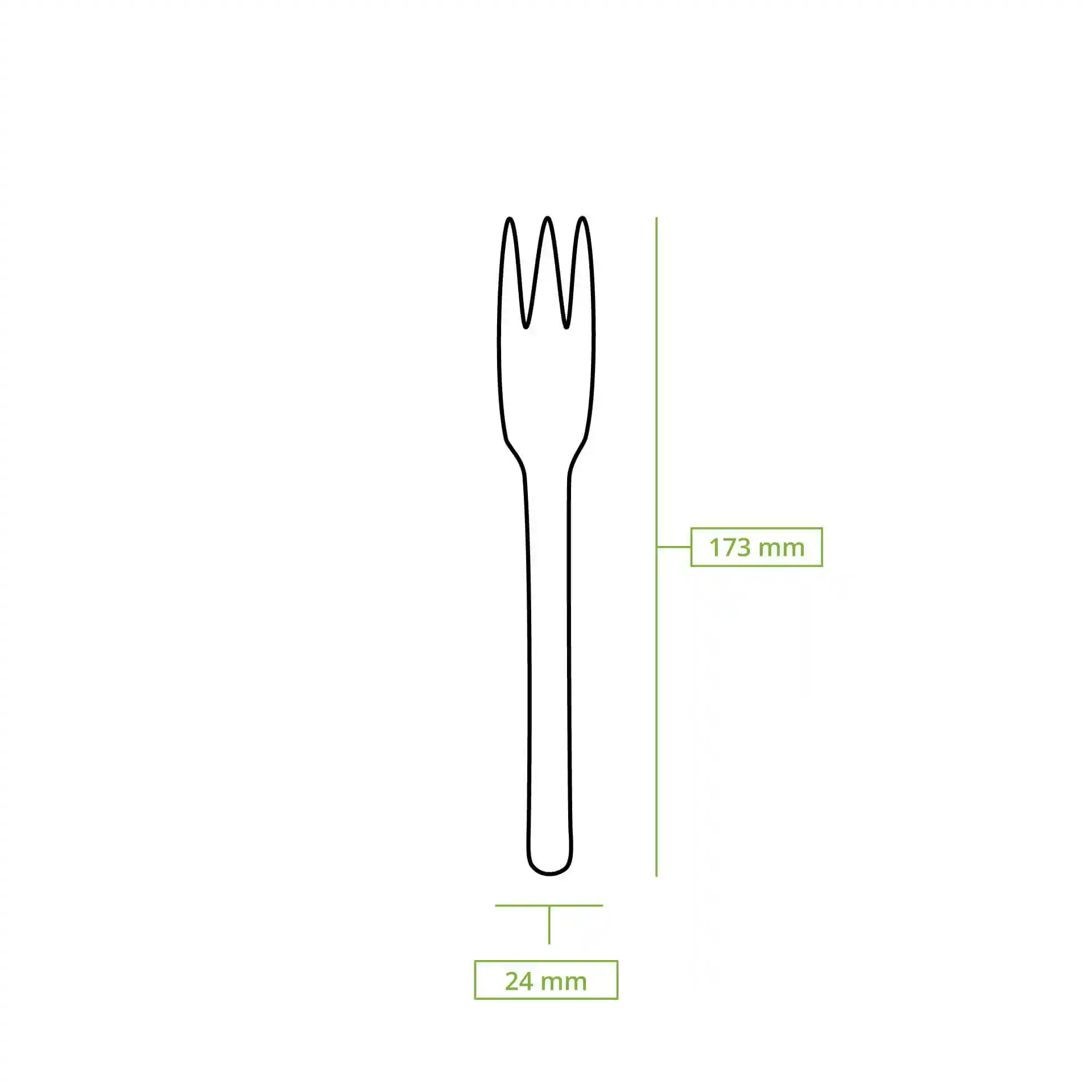 Schematic drawing of a wooden chip fork with dimensions of 173 mm length and 24 mm width.
