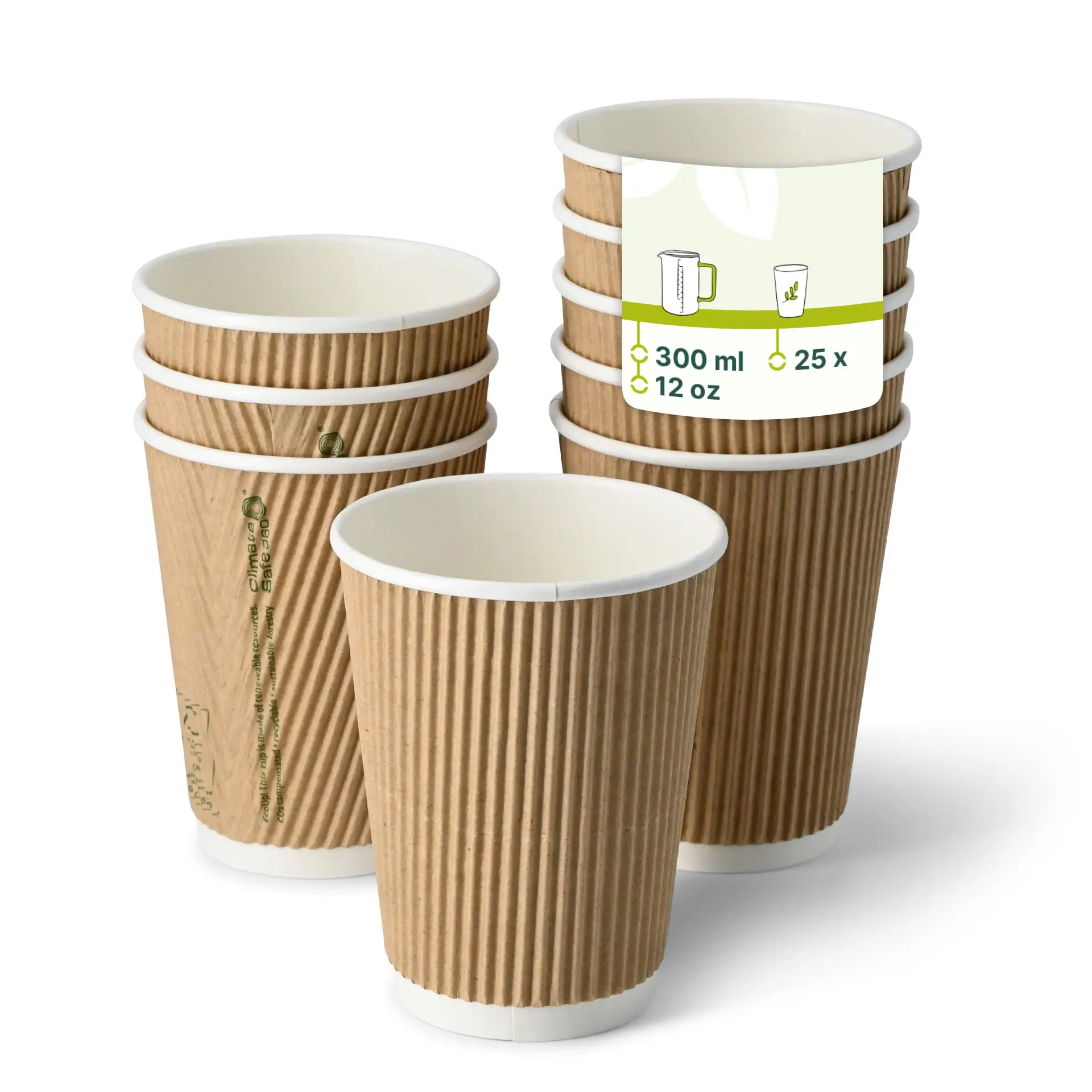12 oz Takeaway coffee cups / Ripple cups, Ø 90 mm, kraft dhd049421-riffelbecher-coffee-to-go-becher-300-ml-12-oz-90-mm-braun-innen-weiss