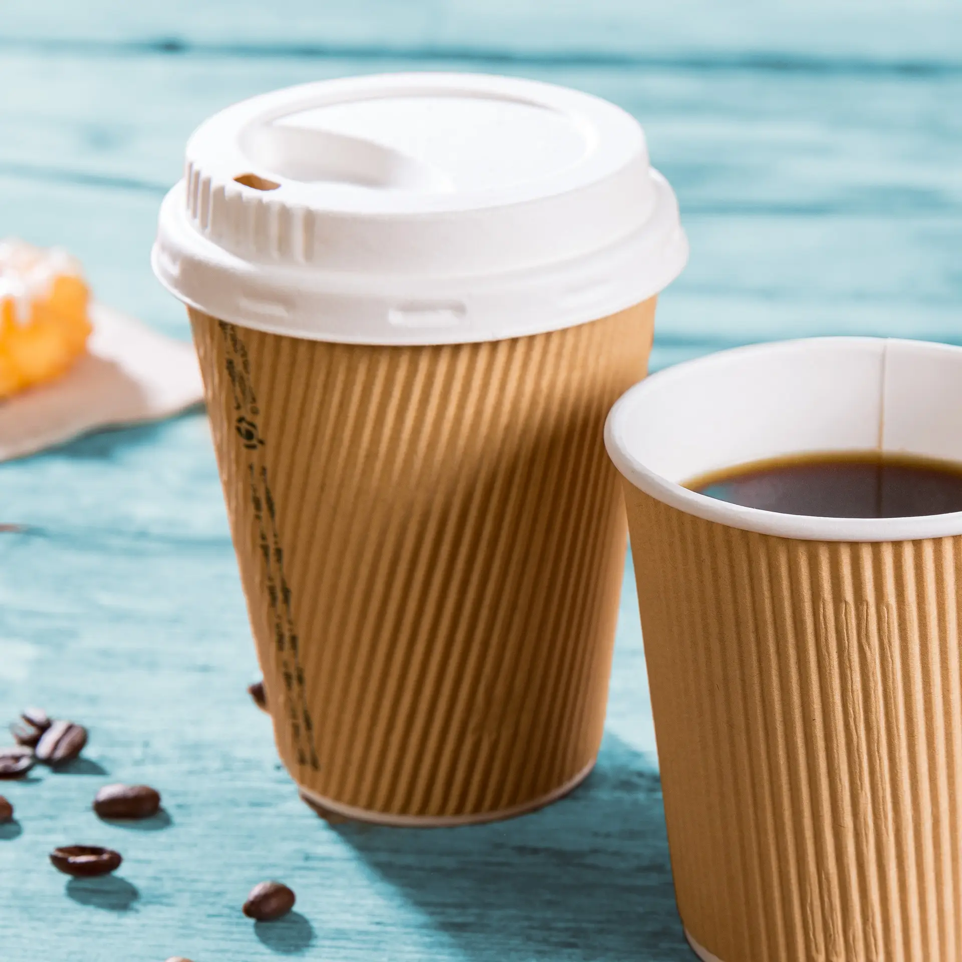 12 oz Takeaway coffee cups / Ripple cups, Ø 90 mm, kraft dhd04942-riffelbecher-coffee-to-go-becher-300-ml-12-oz-90-mm-braun-innen-weiss-7